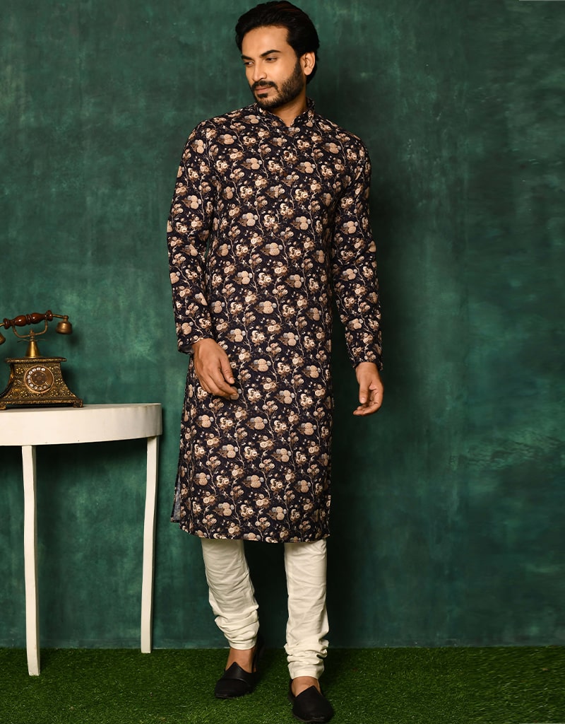 Stylish Black Cotton Kurta Pajama Set for Men - Comfortable Traditional Indian Outfit for Festivals, Weddings & Casual Wear
