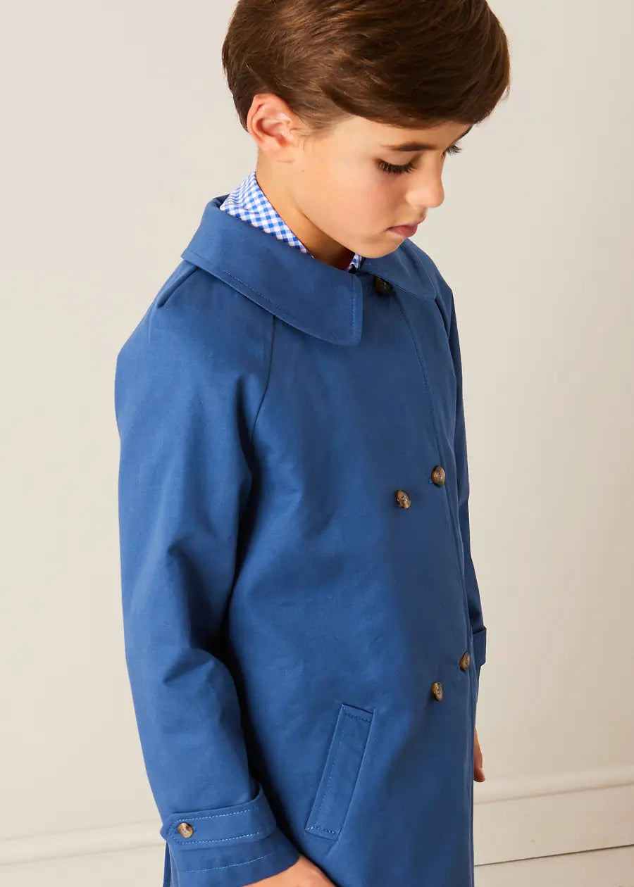 Double Breasted Coat with Detachable Hood for Boys & Girls - Blue Winter Jacket (18 Months to 10 Years) | Warm Outerwear for School, Playdates & Outdoor Activities