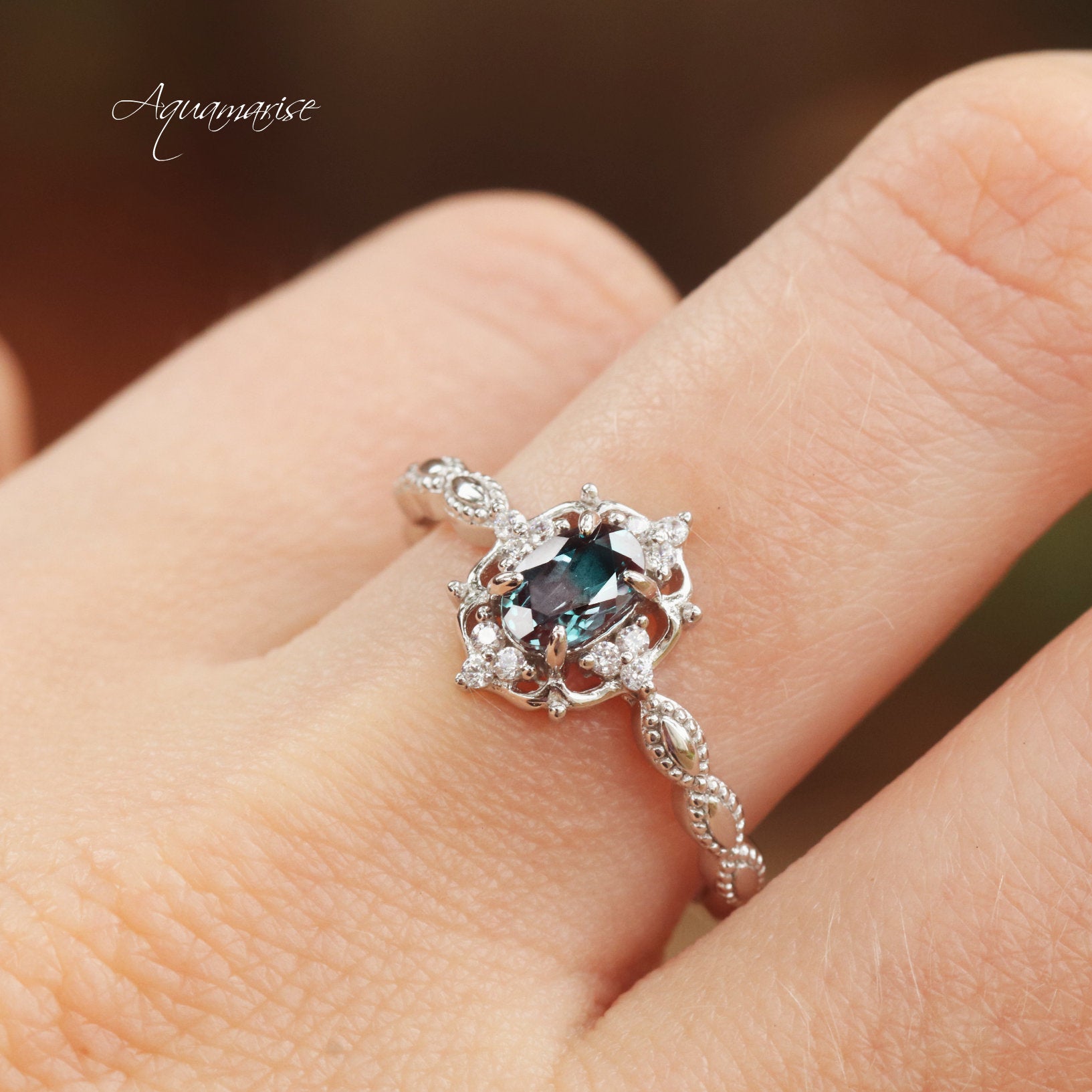 Claire Alexandrite Ring 14K White Gold – Elegant Gemstone Jewelry for Women, Perfect for Weddings, Anniversaries & Special Occasions
