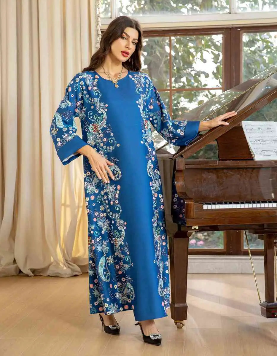 Elegant Hotfix Rhinestone Beaded Kaftan Dress for Women - Perfect for Eid Celebrations, Weddings & Special Occasions