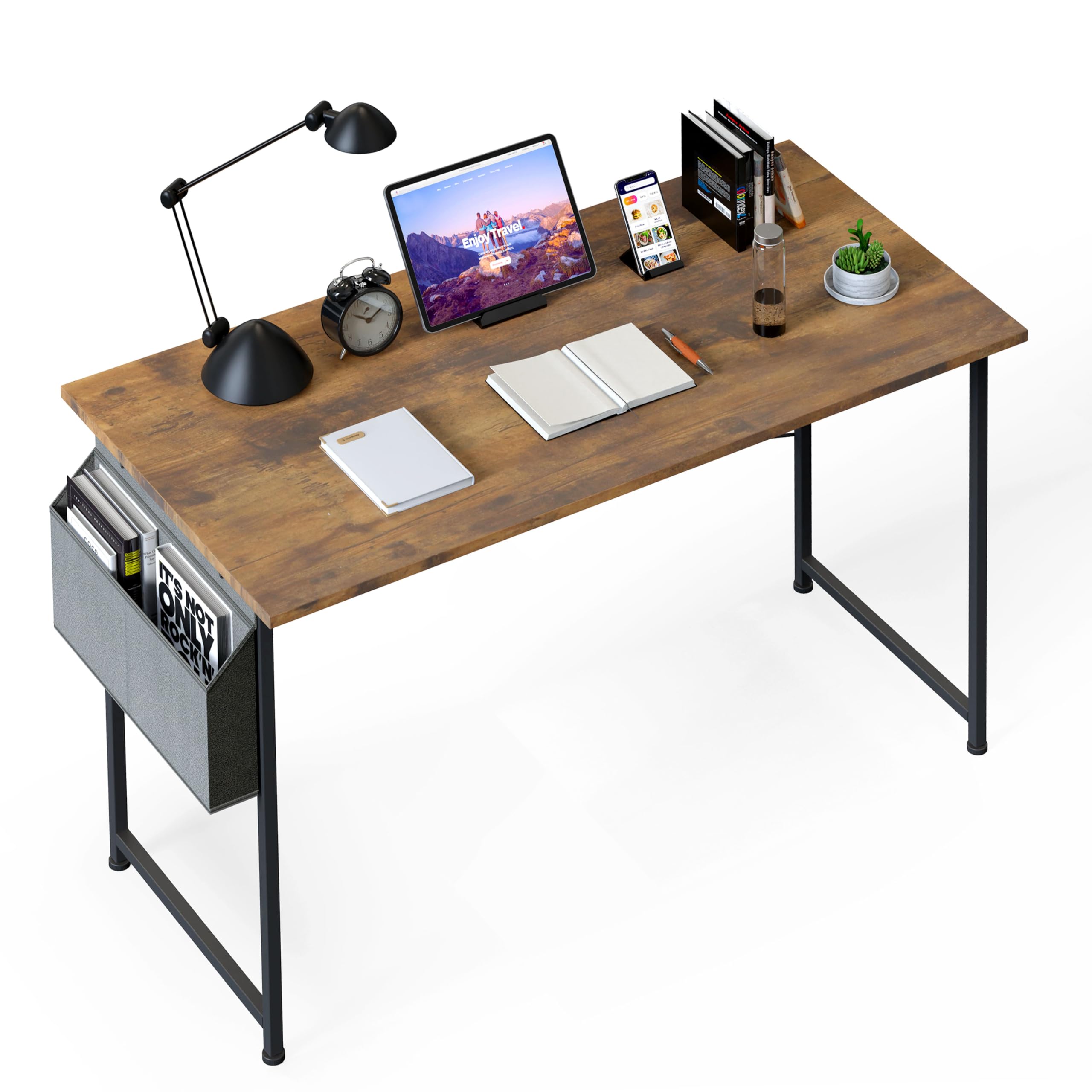 YSSOA Compact Writing Desk with Headphone Hooks - Modern Minimalist Study Desk for Small Spaces, Home Office & Living Room - Perfect for Remote Work, Online Classes & Apartment Living