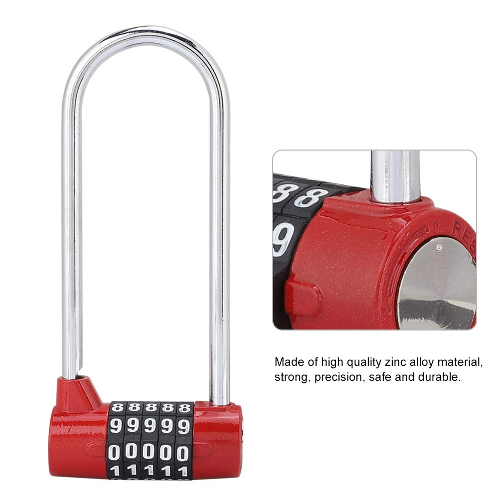 Sonew 5-Digit Resettable Combination Padlock - Heavy Duty Alloy U-Shape Security Lock for Gym, School, Cabinet & Locker - Extra Long Durable Design (Red) - Perfect for Lockers, Storage Units, Toolboxes & Outdoor Gates