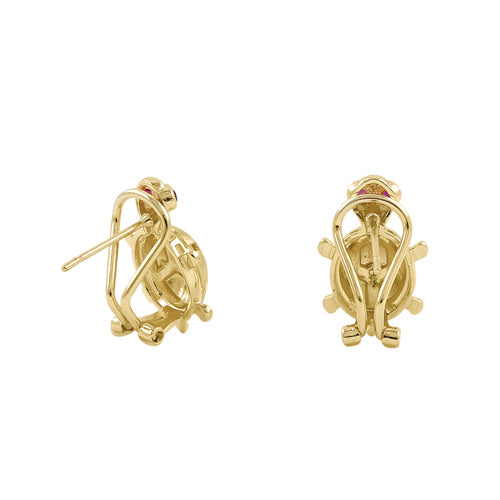 14K Yellow Gold Turtle Stud Earrings with Ruby & Cubic Zirconia - Elegant Jewelry for Women, Perfect for Gifts, Parties & Everyday Wear