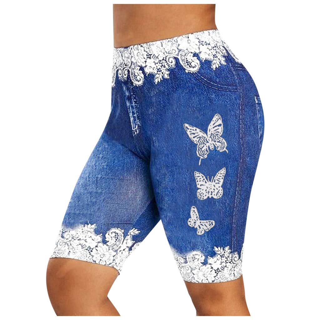 Women's High Waisted Cut Off Denim Shorts - Stretchy Jeggings with Casual Print, Plus Size Skinny Fit - Perfect for Summer Outfits, Beach Vacations & Casual Wear