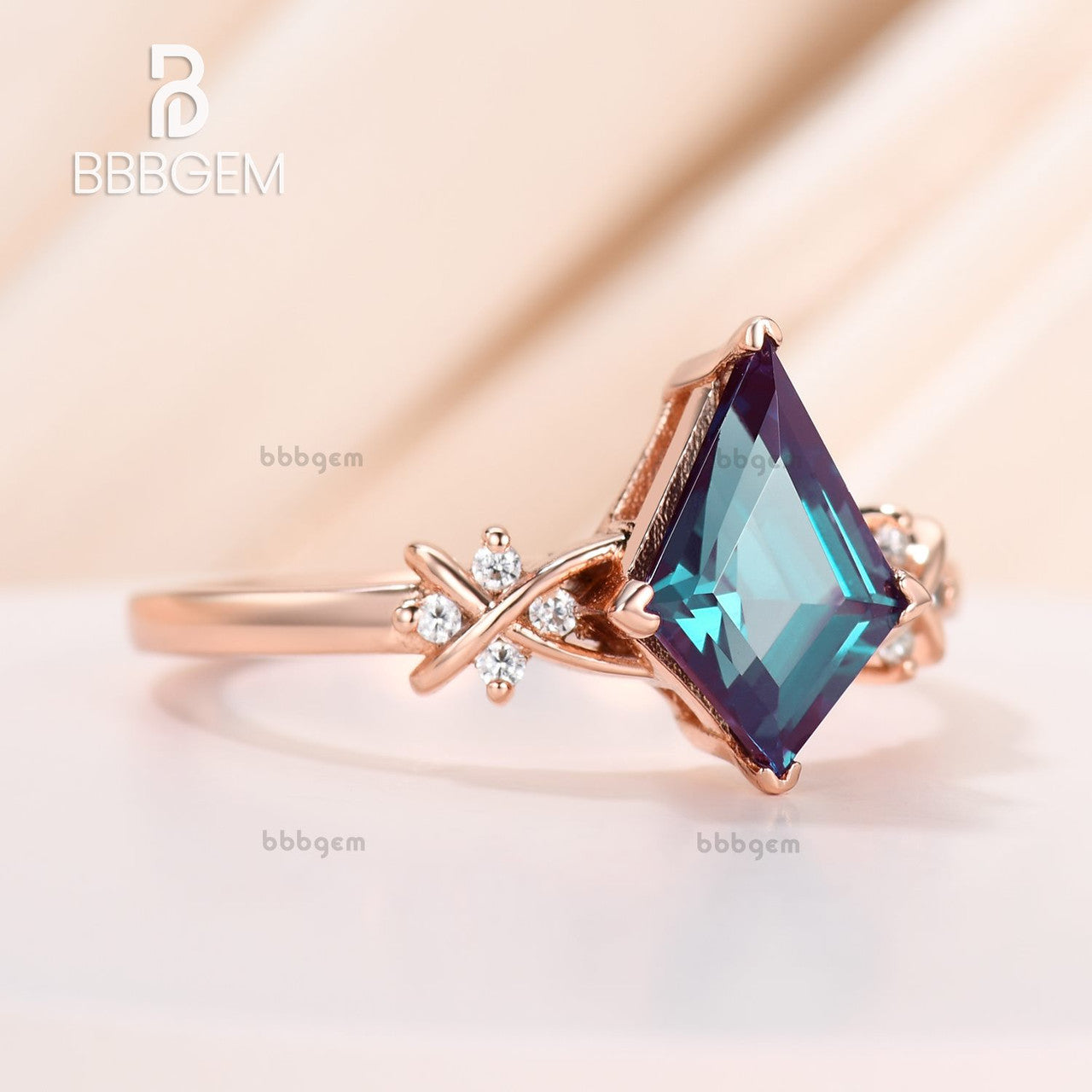 14K Rose Gold Plated Alexandrite Diamond Kite Cut Statement Ring | Minimalist Elegant Jewelry for Women | Perfect for Weddings, Anniversaries & Special Occasions