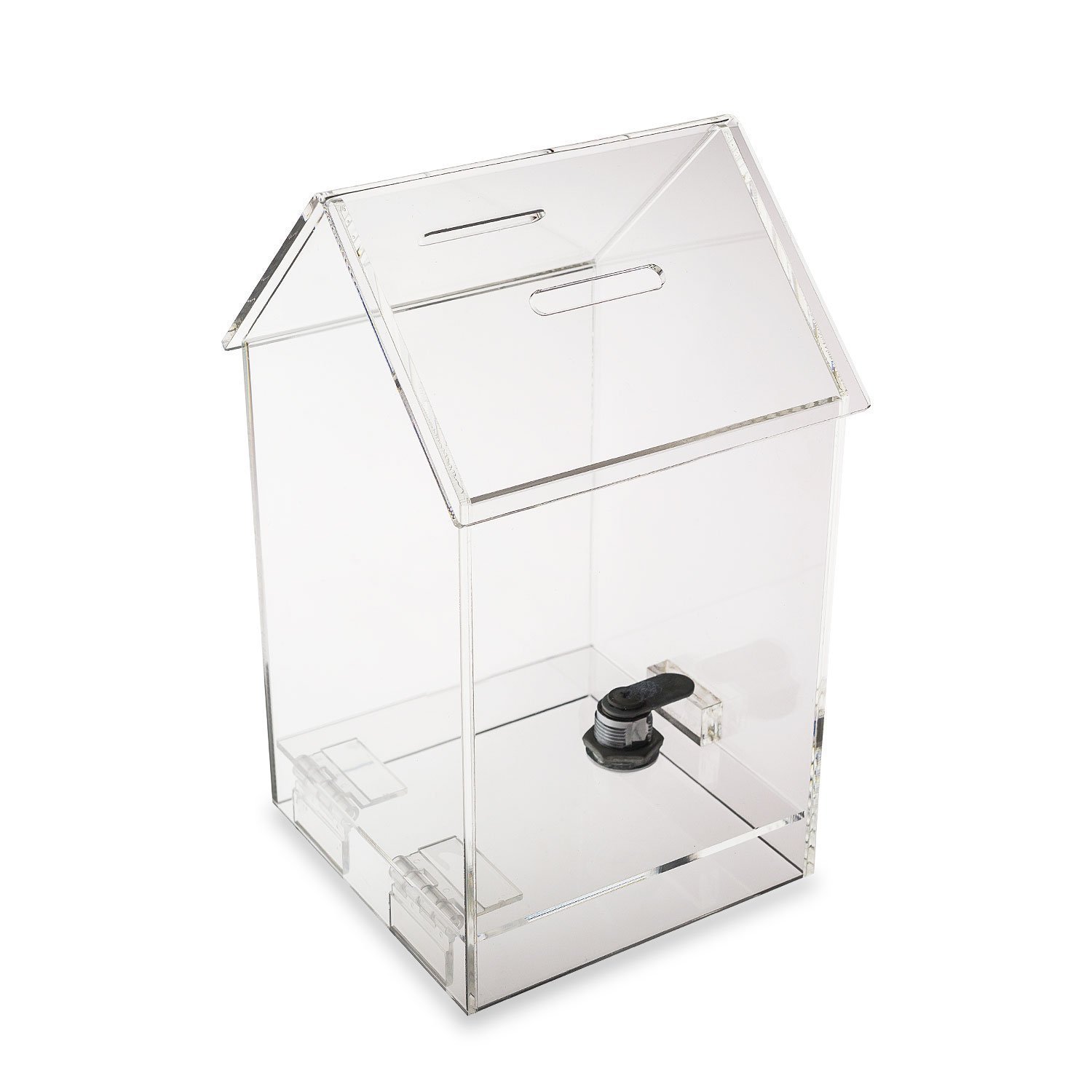 Source One Tall Penthouse Acrylic Donation Box - Clear House-Shaped Ballot Box & Tip Jar Container (1 Pack) - Perfect for Charity Events, Voting Booths & Restaurant Tip Collection