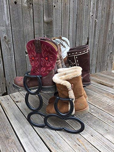 Horseshoe Boot Rack - Rustic Wall Mounted Shoe Organizer for Entryway, Mudroom & Closet - Heavy Duty Metal Boot Holder for Cowboy, Work & Winter Boots Storage