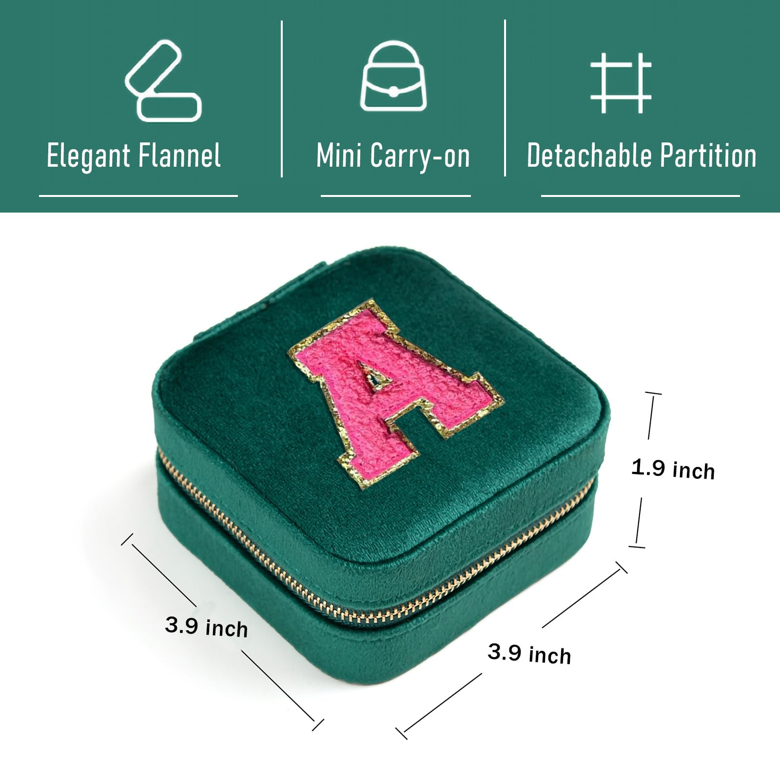 Personalized Velvet Jewelry Travel Case for Women - Ring Necklace Earring Organizer with Mirror | Green Velvet Jewelry Box | Perfect Gift for Mom, Girlfriend, Birthday | Great for Travel, Home Storage & Special Occasions