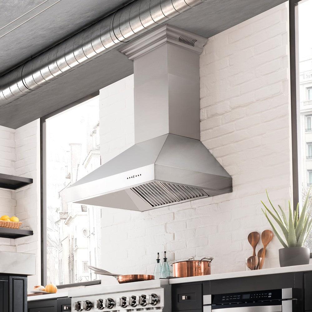 ZLINE Professional Stainless Steel Wall Mount Range Hood with Built-in CrownSound Bluetooth Speakers (697CRN BT) - Perfect for Modern Kitchens & Open-Concept Living Spaces