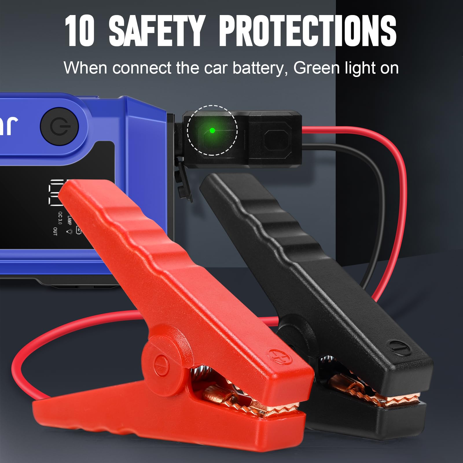 3000A Peak 12V Car Battery Jump Starter - Portable Power Pack for Up to 6.0L Gas & 3.0L Diesel Engines with Flashlight, Quick Charge Ports & Jumper Cables - Emergency Vehicle Booster for Cars, Trucks, SUVs & Boats - Perfect for Roadside Emergencies, Winter Travel & Outdoor Adventures