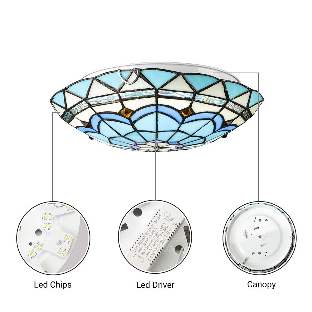 Tiffany-Style Stained Glass Ceiling Light Fixture - 16