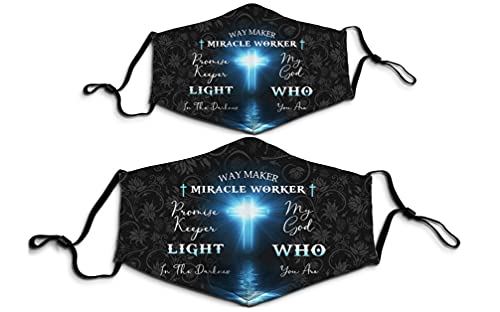 1PC Way Maker Miracle Worker Promise Keeper Light in The Darkness Christian Face Mask with Cross Design for Adults - Unisex Cotton Face Covering for Church, Prayer & Daily Protection (Men & Women)