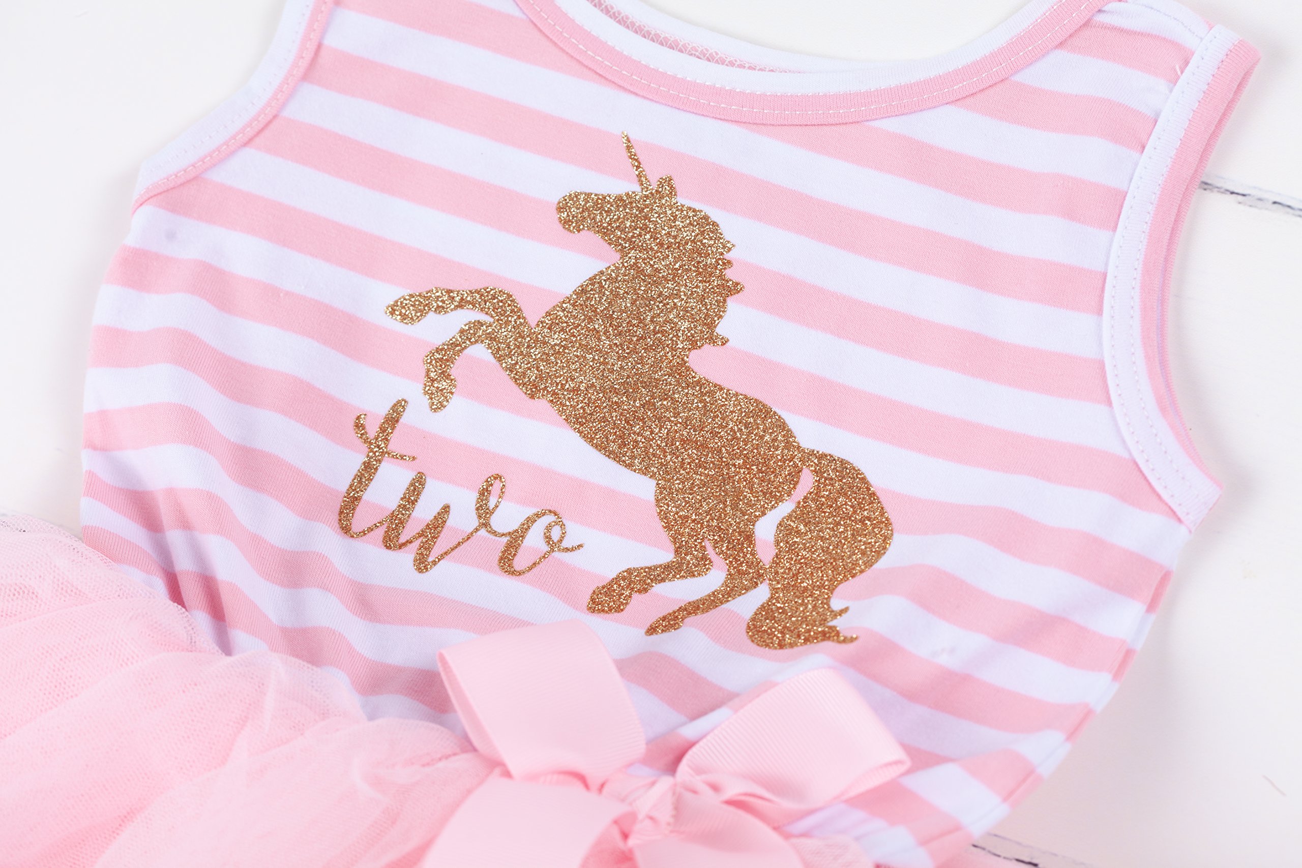 Grace & Lucille Pink Striped Sleeveless Baby Birthday Dress - Unicorn Gold 2T | 2nd Birthday Outfit for Girls | Perfect for Photoshoots, Parties & Special Occasions