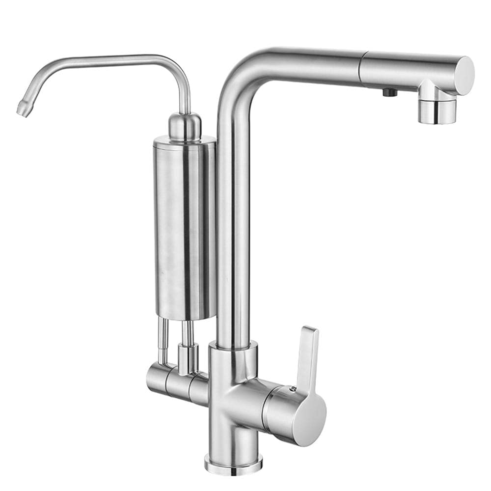 3-Way Pull-Out Spray Kitchen Faucet with Water Purifier & Filter, 360° Rotation Brushed Brass Finish, Ideal for Modern Home Cooking & Dishwashing