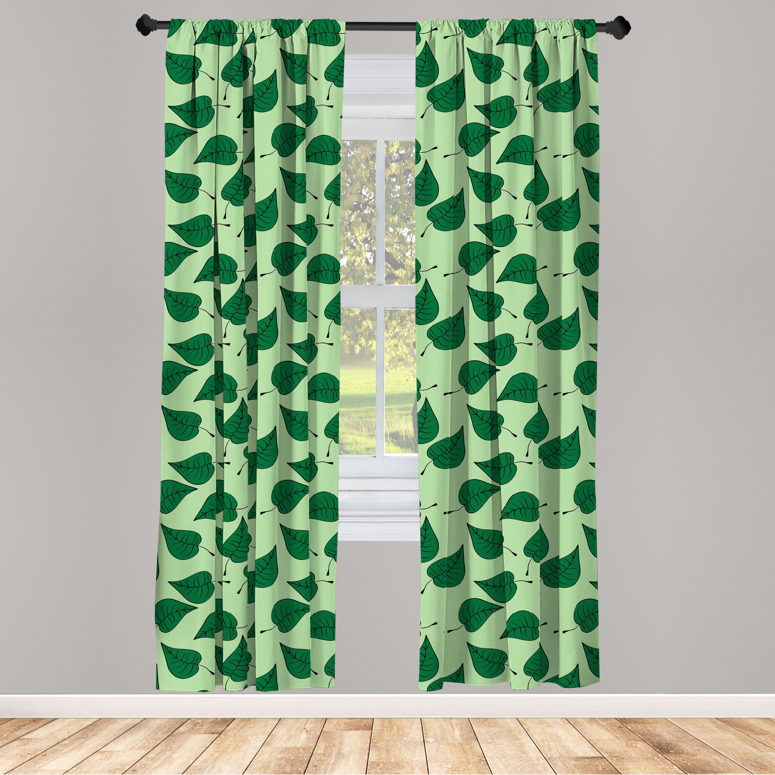 Ambesonne Leaf Print Window Curtains - 2 Panel Set with Rod Pocket, 28