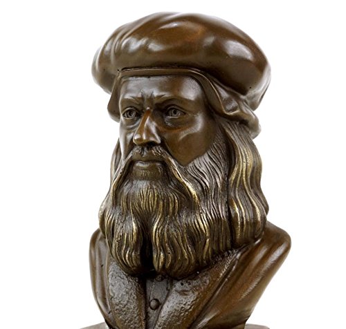 Leonardo da Vinci Bronze Bust Sculpture - Signed Gladenbeck - Decorative Statue with Marble Base - Renaissance Art Collectible for Home & Office Decor
