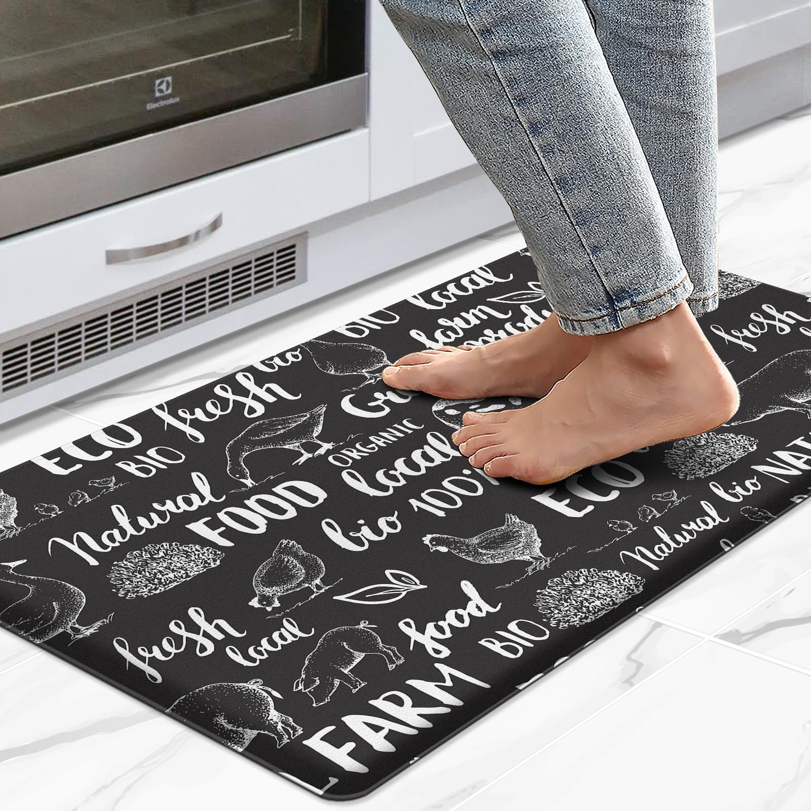 FYATHM Farmhouse Kitchen Mats - Non-Slip Washable Anti-Fatigue Floor Mat, Waterproof Cushioned Rug for Standing (17.3