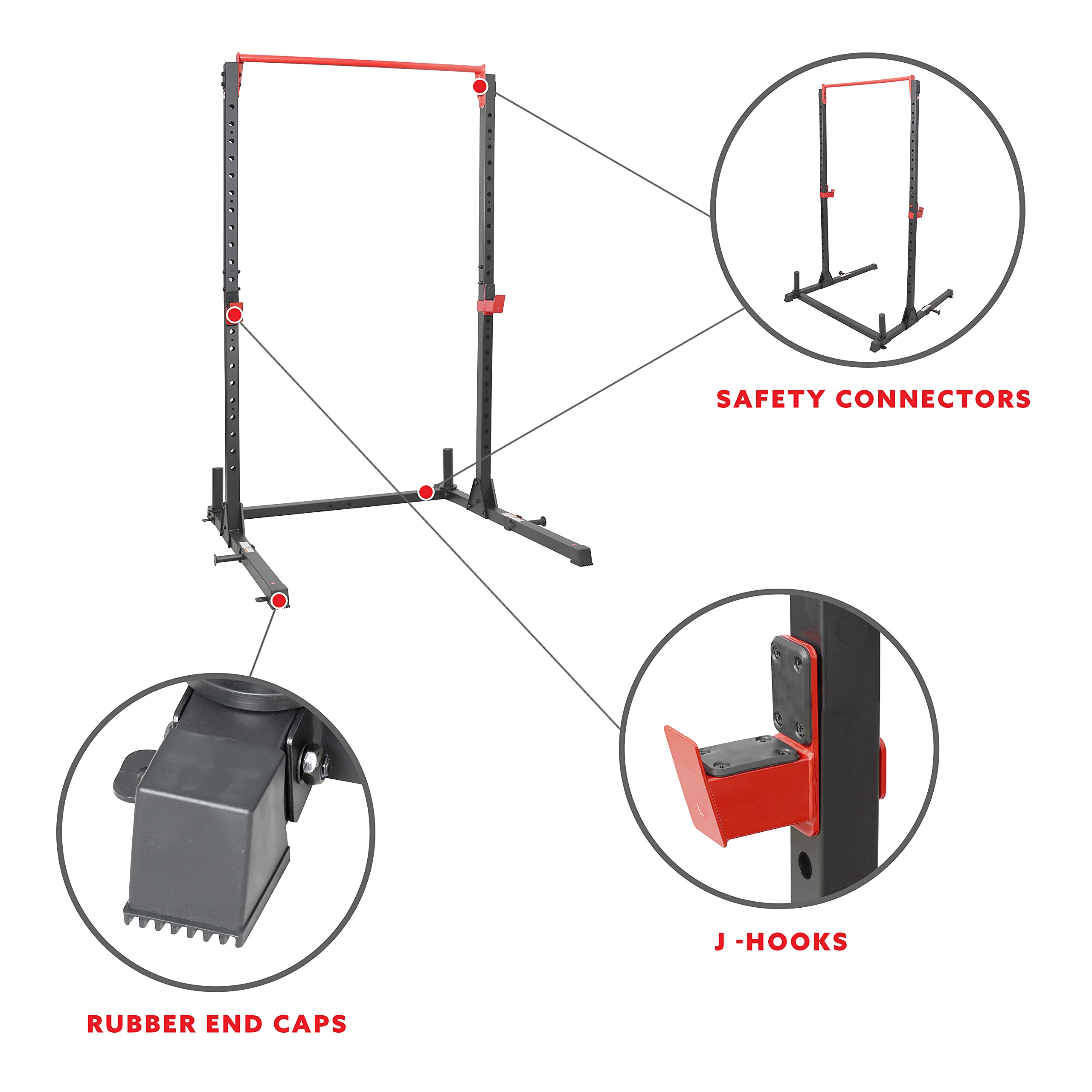 Sunny Health & Fitness Power Cage & Squat Rack - Heavy Duty 1000lb Capacity with J-Hooks, Adjustable Pull-Up Bar, Weight Plate Holders & Resistance Band Posts - Perfect for Home Gym Strength Training & Weightlifting Workouts