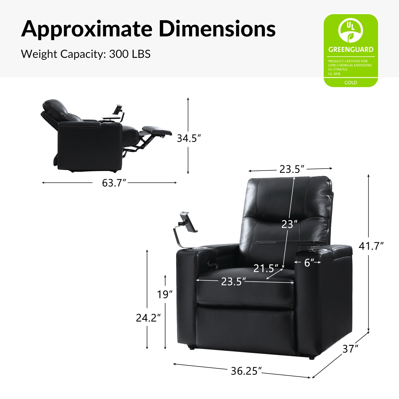 Iliana Electric Genuine Leather Recliner Chair with Side Table & Phone Holder - Power Lift Reclining Sofa for Living Room, Home Theater & Office Comfort