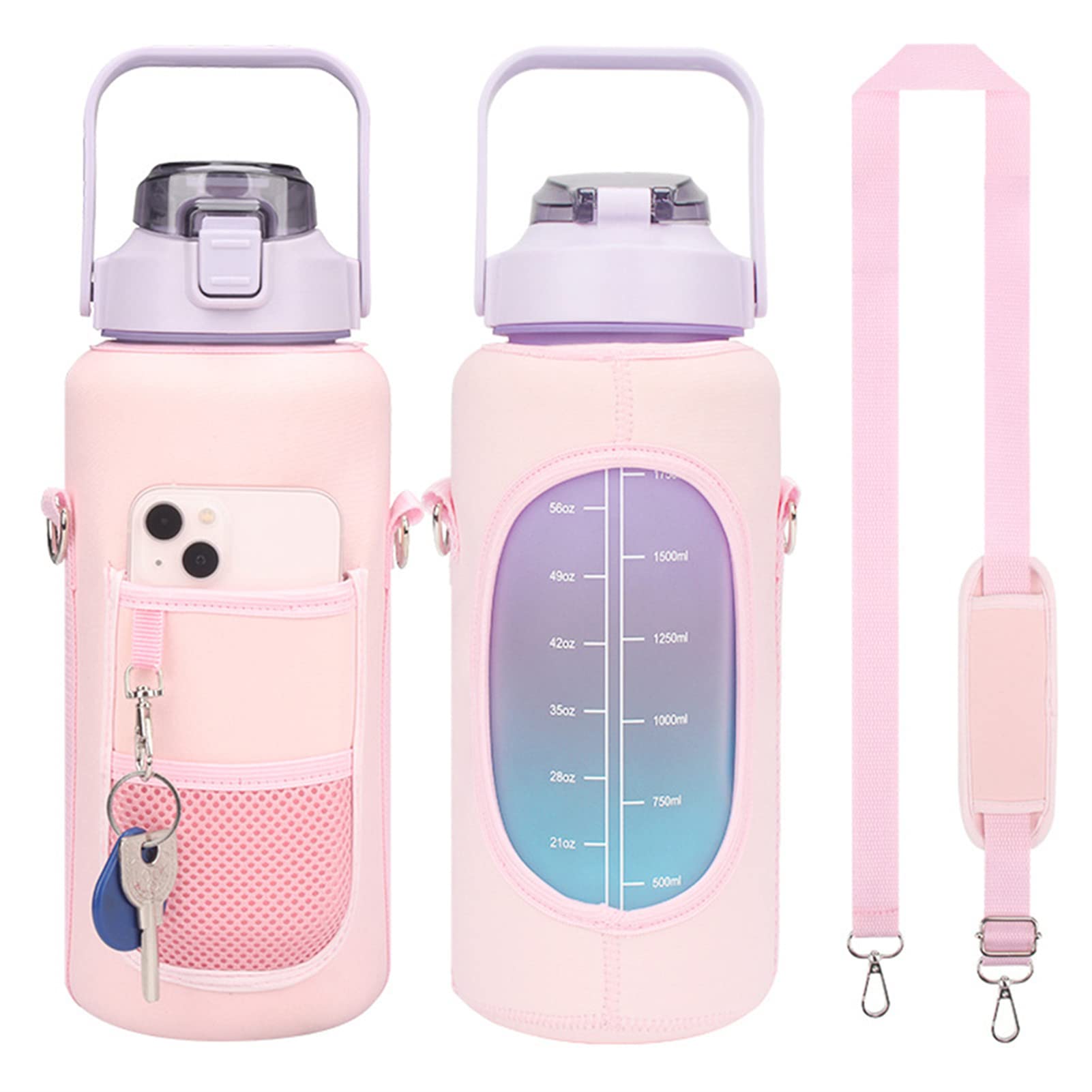 **Insulated Half Gallon Water Bottle Cover with Strap – 2L Water Bottle Holder Bag for Sports, Gym & Outdoor Activities – Includes Phone Pocket & Keeps Drinks Cold**    *(Perfect for Hiking, Workouts, Camping & Daily Commute – Durable & Leak-Proof Design)*