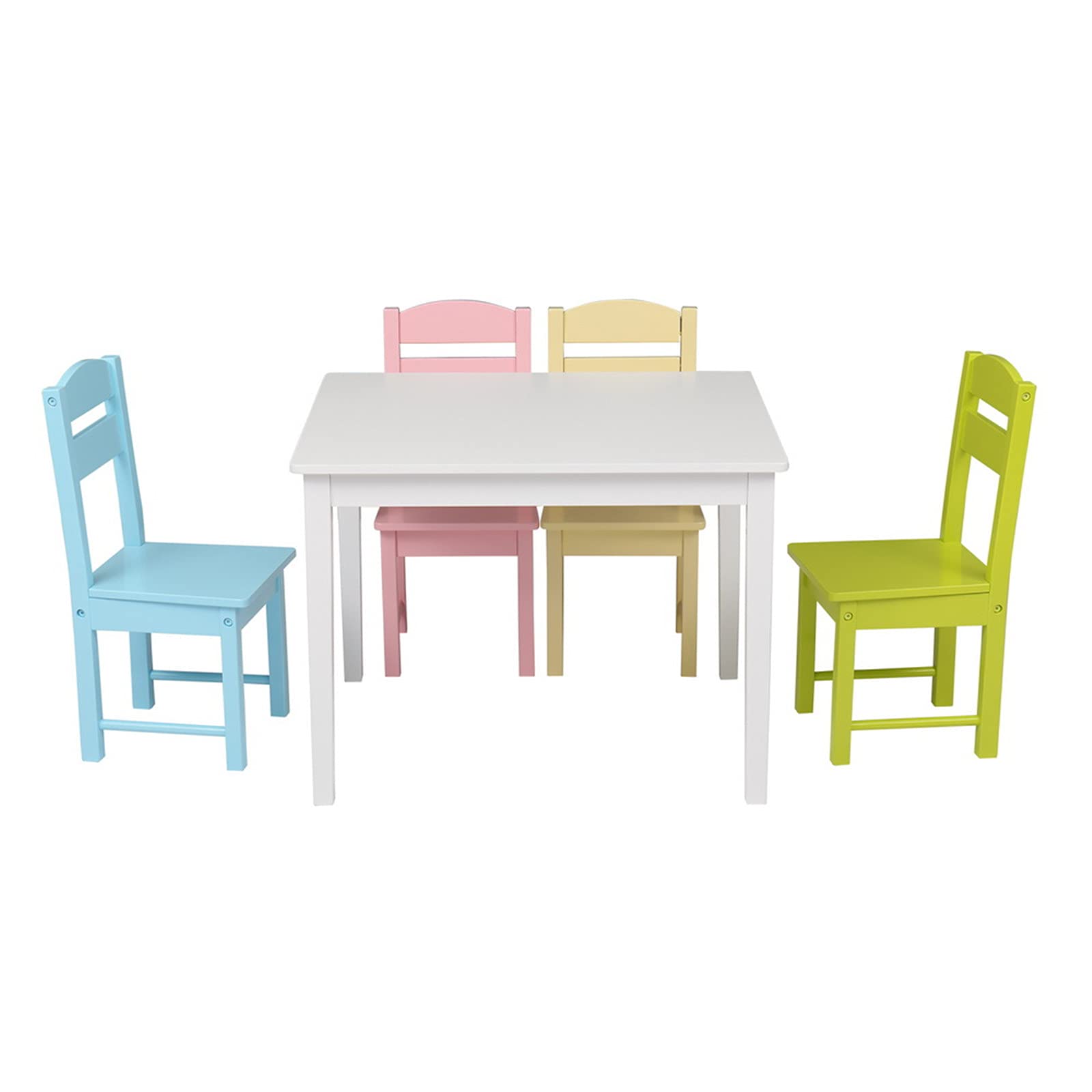 Bysesion GT1-JL Kids Wooden Table and Chair Set - Colorful 4-Piece Children's Furniture for Playroom, Classroom & Home Learning Activities