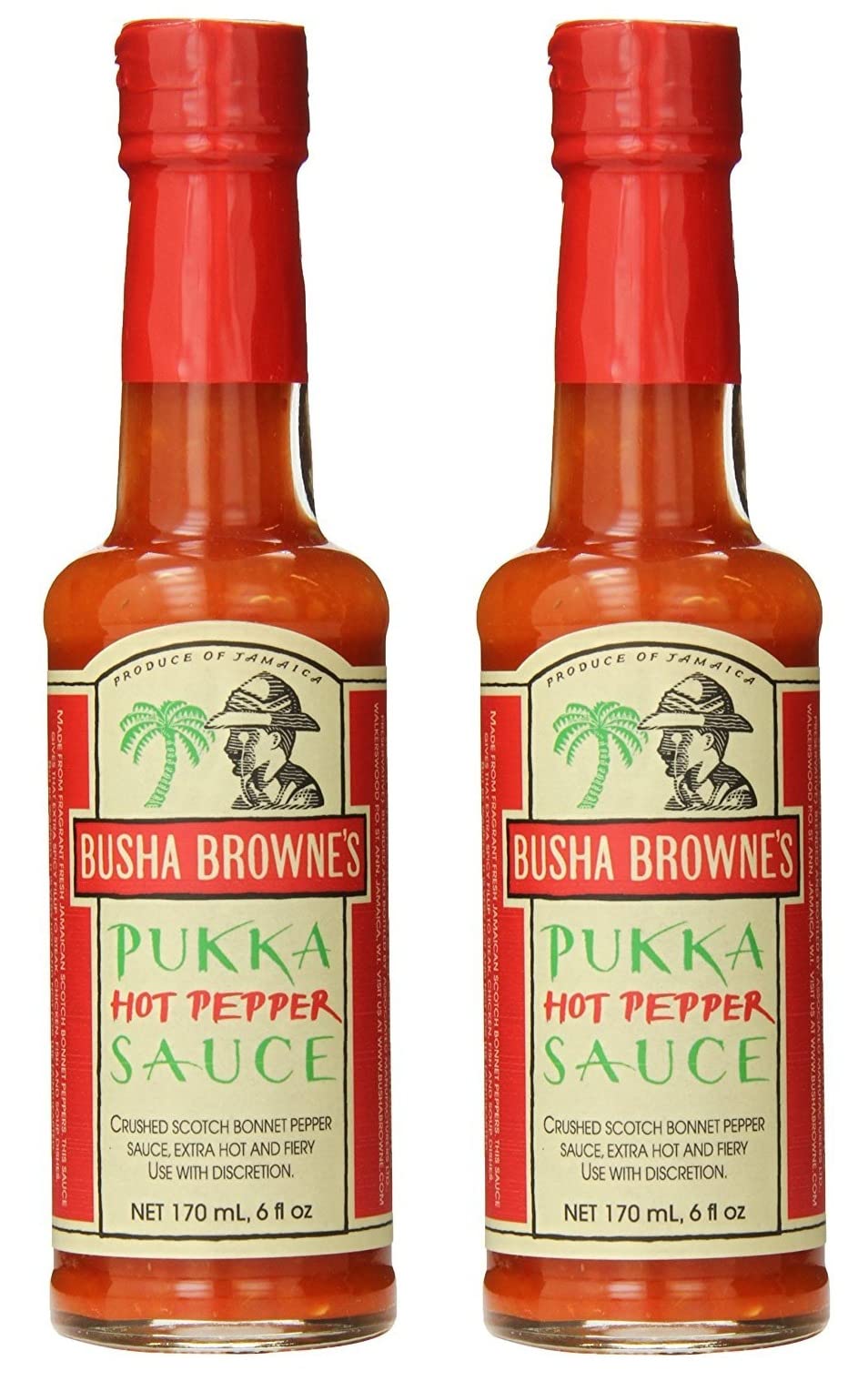 Busha Browne's Hot Pepper Pukka Sauce - 5oz Bottle (Pack of 2) - Spicy Jamaican Jerk Sauce for Grilling, Marinades & Caribbean Cooking