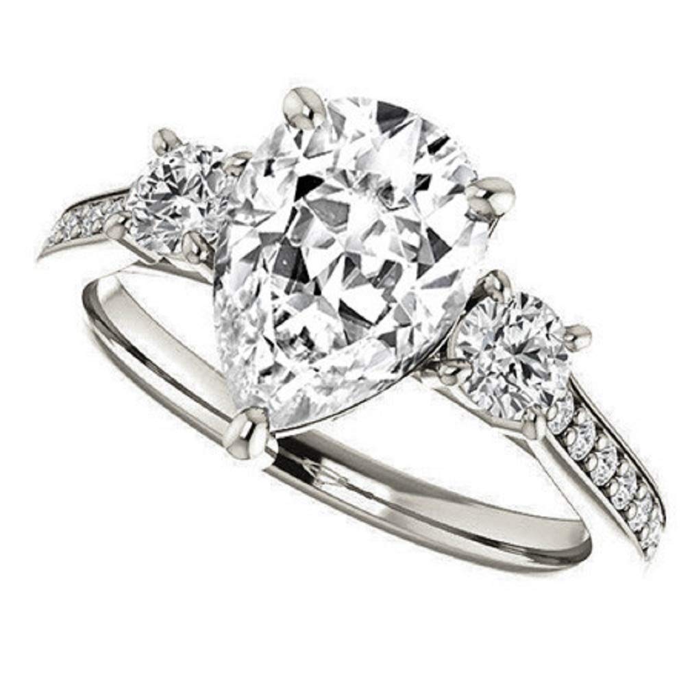 2.50CT Pear Cut Three Stone Moissanite Bridal Set - VVS1 Clarity Colorless Diamond Alternative in 925 Sterling Silver | Engagement & Wedding Ring Set | Perfect Gift for Anniversaries, Proposals & Special Occasions
