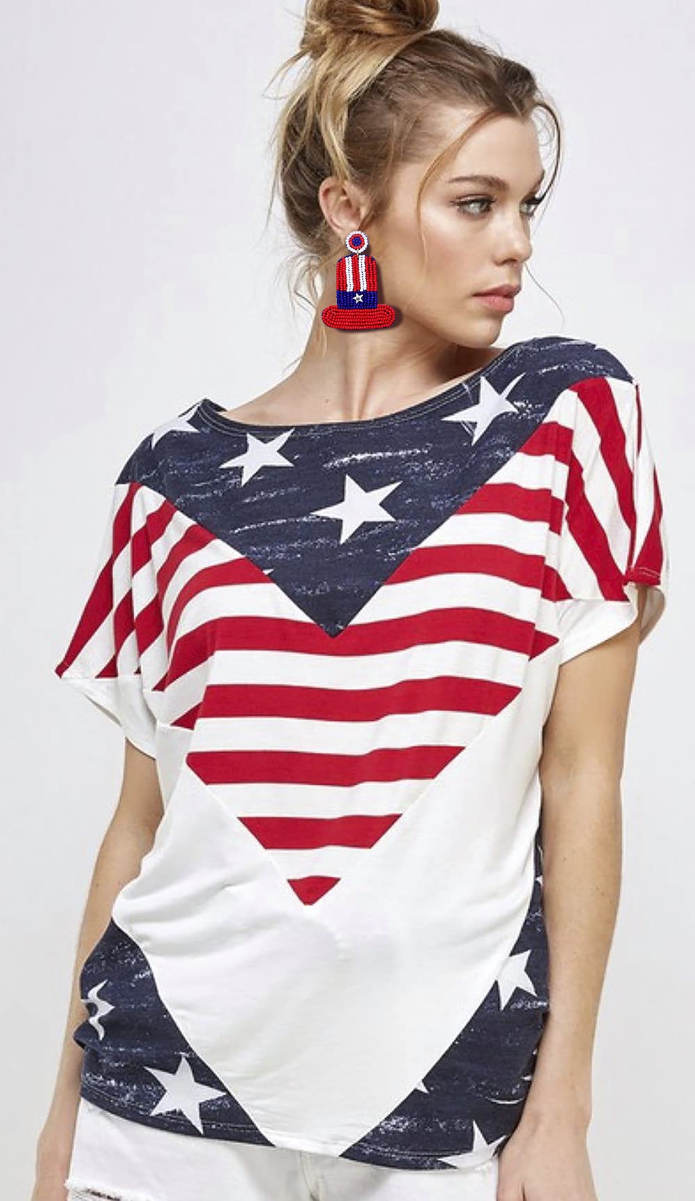 Handmade American Flag Dangle Earrings with Rainbow Beads - Patriotic Jewelry for Women, Independence Day Gifts | Perfect for 4th of July Celebrations, Festivals & Patriotic Events