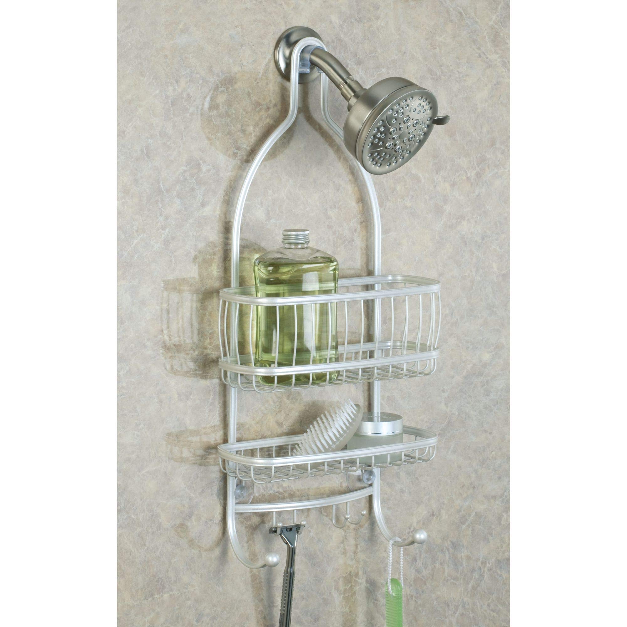 iDesign York Metal Wire Hanging Shower Caddy - Extra Wide Space for Shampoo, Conditioner & Soap - Includes Hooks for Razors, Towels & More - 10