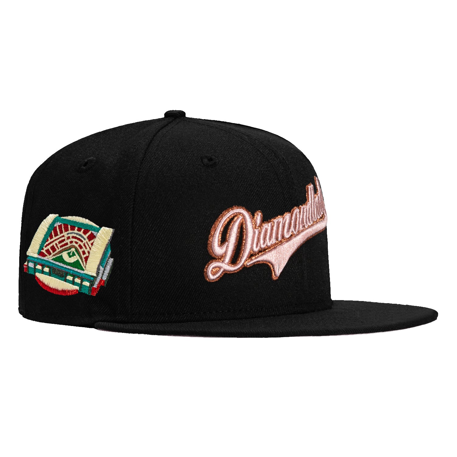 New Era 59Fifty Arizona Diamondbacks Chase Field Patch Script Hat - Black, Apricot, Metallic Copper - Official MLB Baseball Cap for Fans & Streetwear Fashion