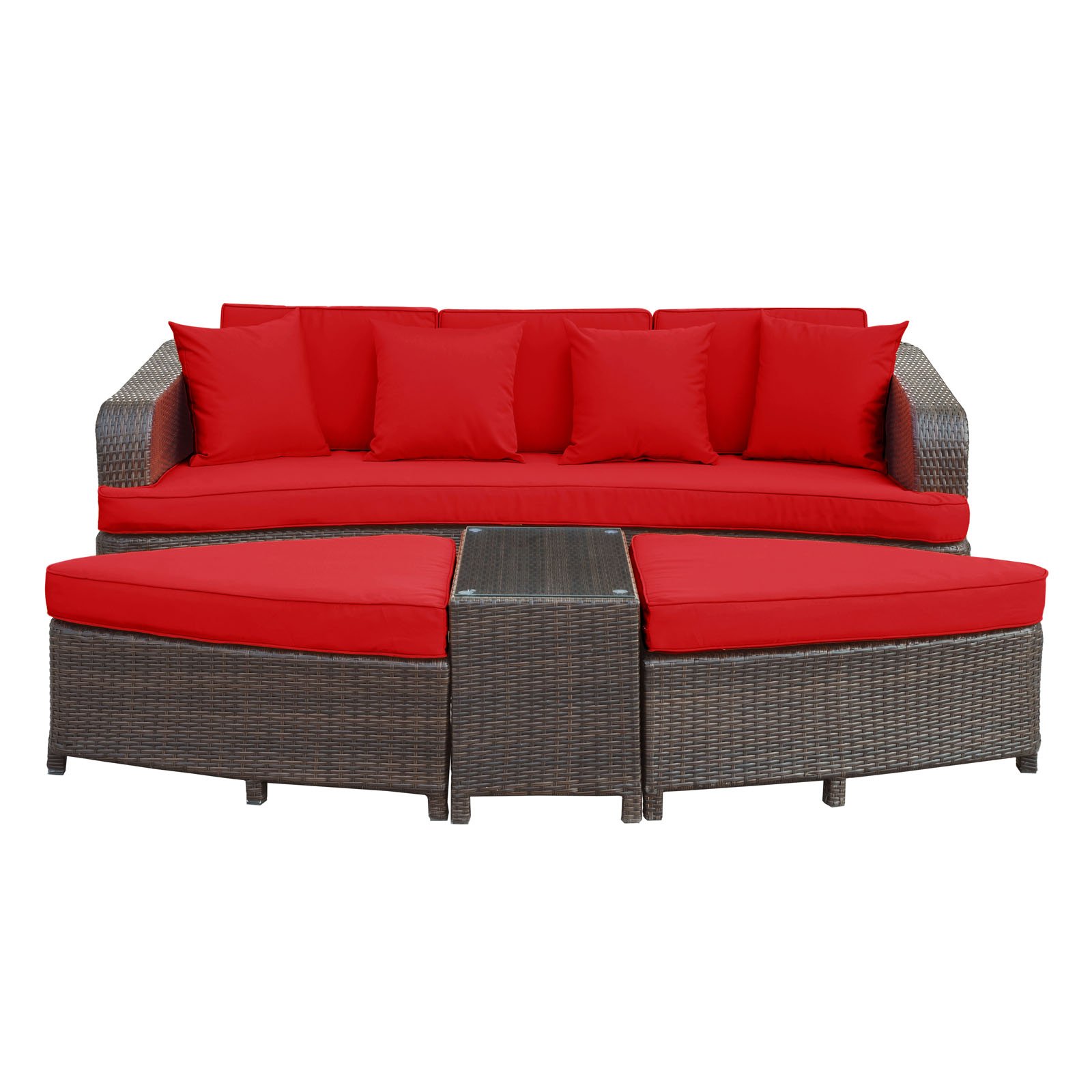 Modway Monterey 4-Piece Wicker Rattan Outdoor Patio Sectional Sofa Set with Cushions - Brown Red Color - Perfect for Backyard, Garden, Poolside & Patio Relaxation
