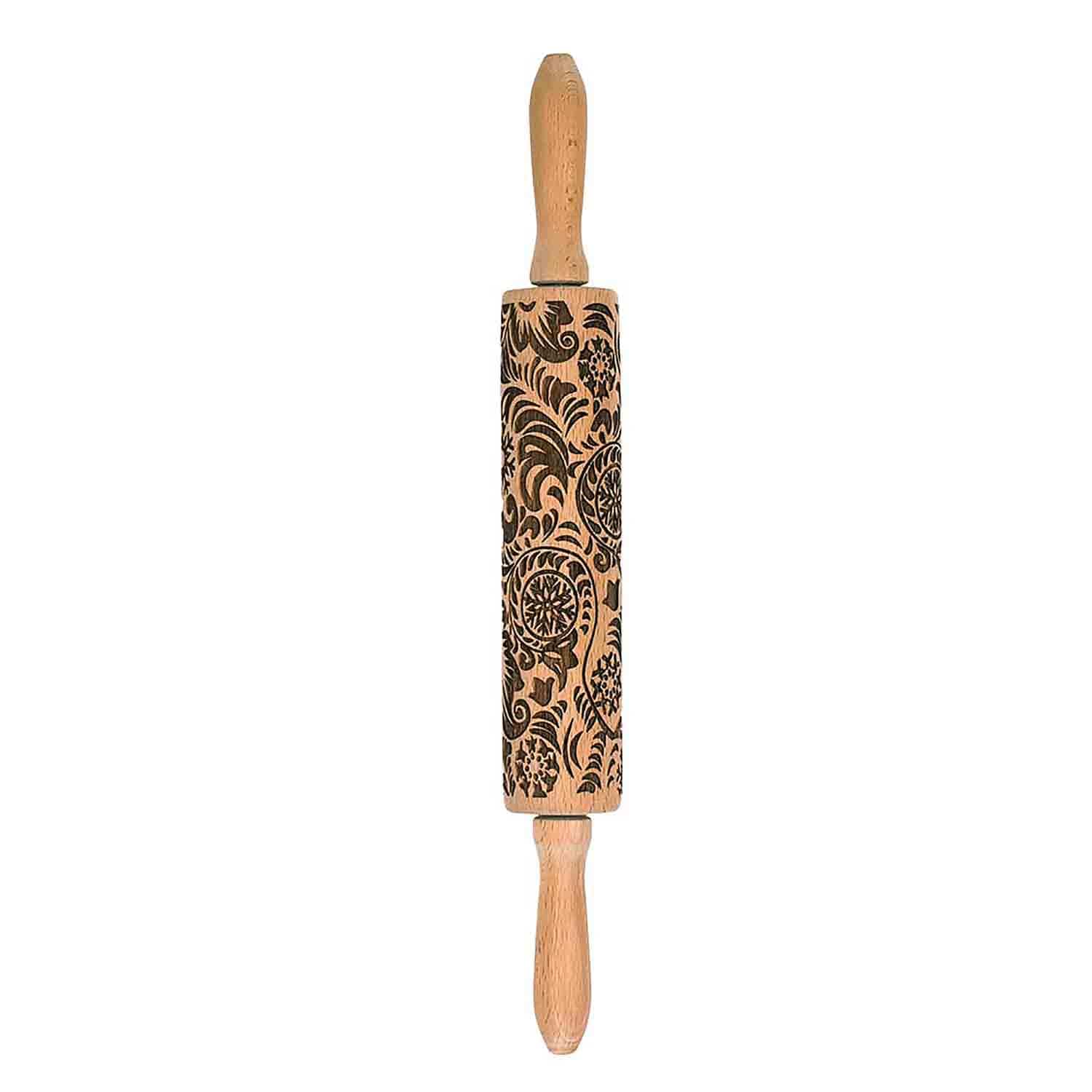 Premium Beechwood Rolling Pin with Paisley Design - Perfect for Baking Cookies, Pastry, and Pie Crusts - Ideal for Home Bakers and Professional Chefs