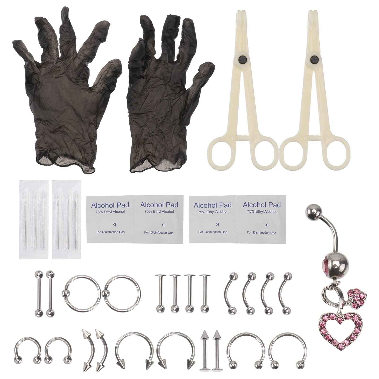 Professional Body Piercing Kit - Belly Rings, Tongue Studs, Nose Hoops, Cartilage & Tragus Jewelry Set with Tools | Perfect for Piercing Studios, Home Use & Body Jewelry Enthusiasts
