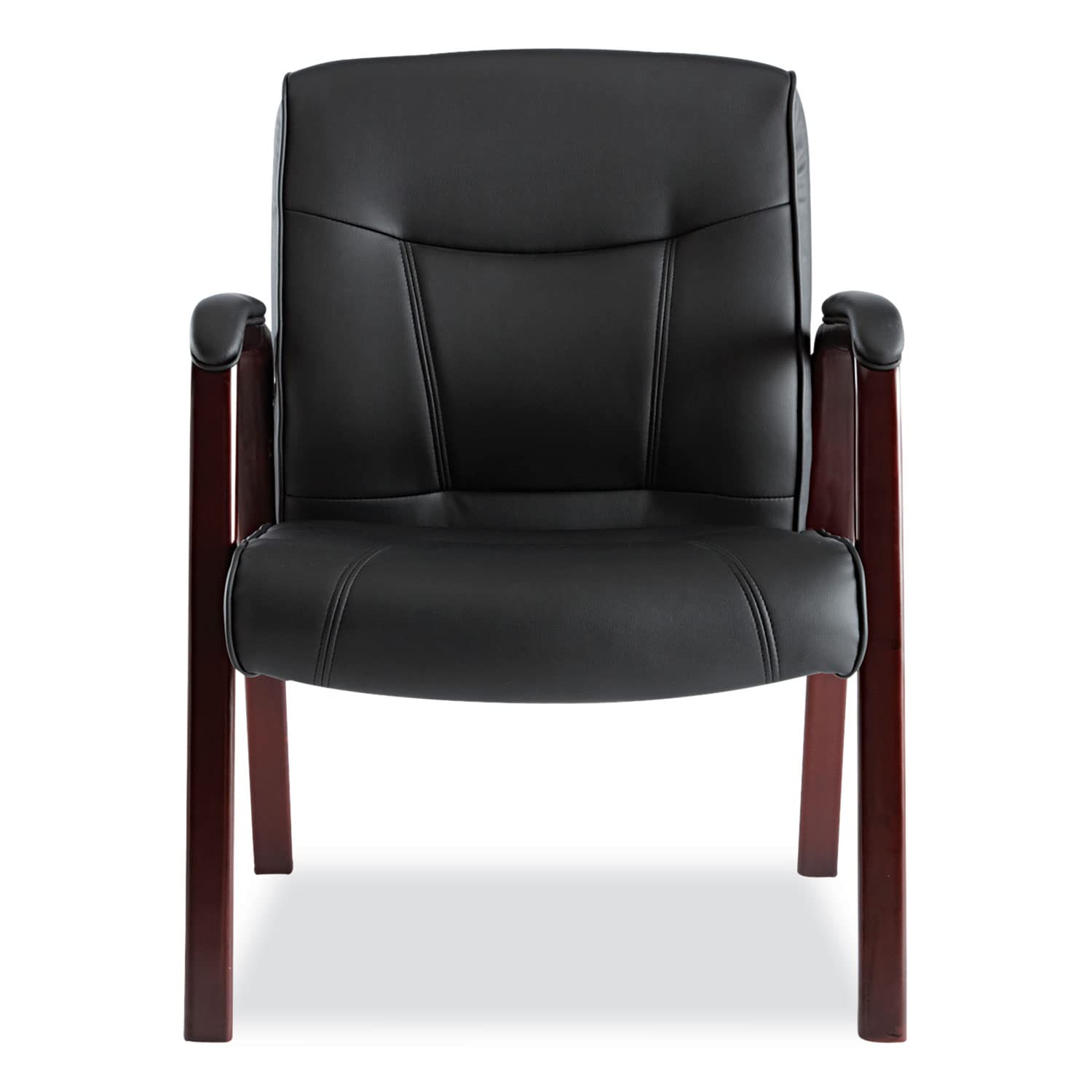 Alera MA43ALS10M Madaris Series Leather Guest Chair with Wood Trim - 4-Leg Office Chair in Black/Mahogany for Reception, Conference Rooms & Home Offices