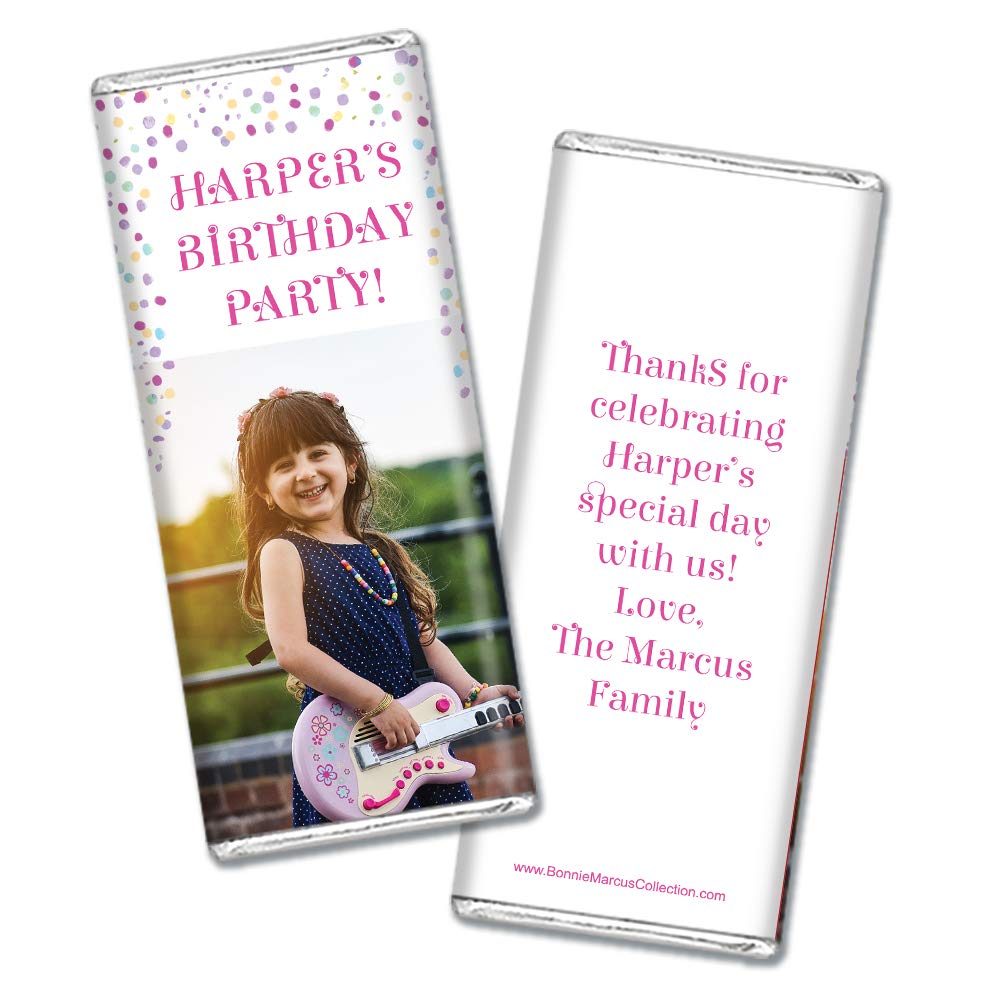 Personalized Chocolate Bars for Girls Birthday Party Favors - 12 Pack Custom Candy with Confetti Photo - Perfect for Birthday Celebrations, Baby Showers & Sweet Treats