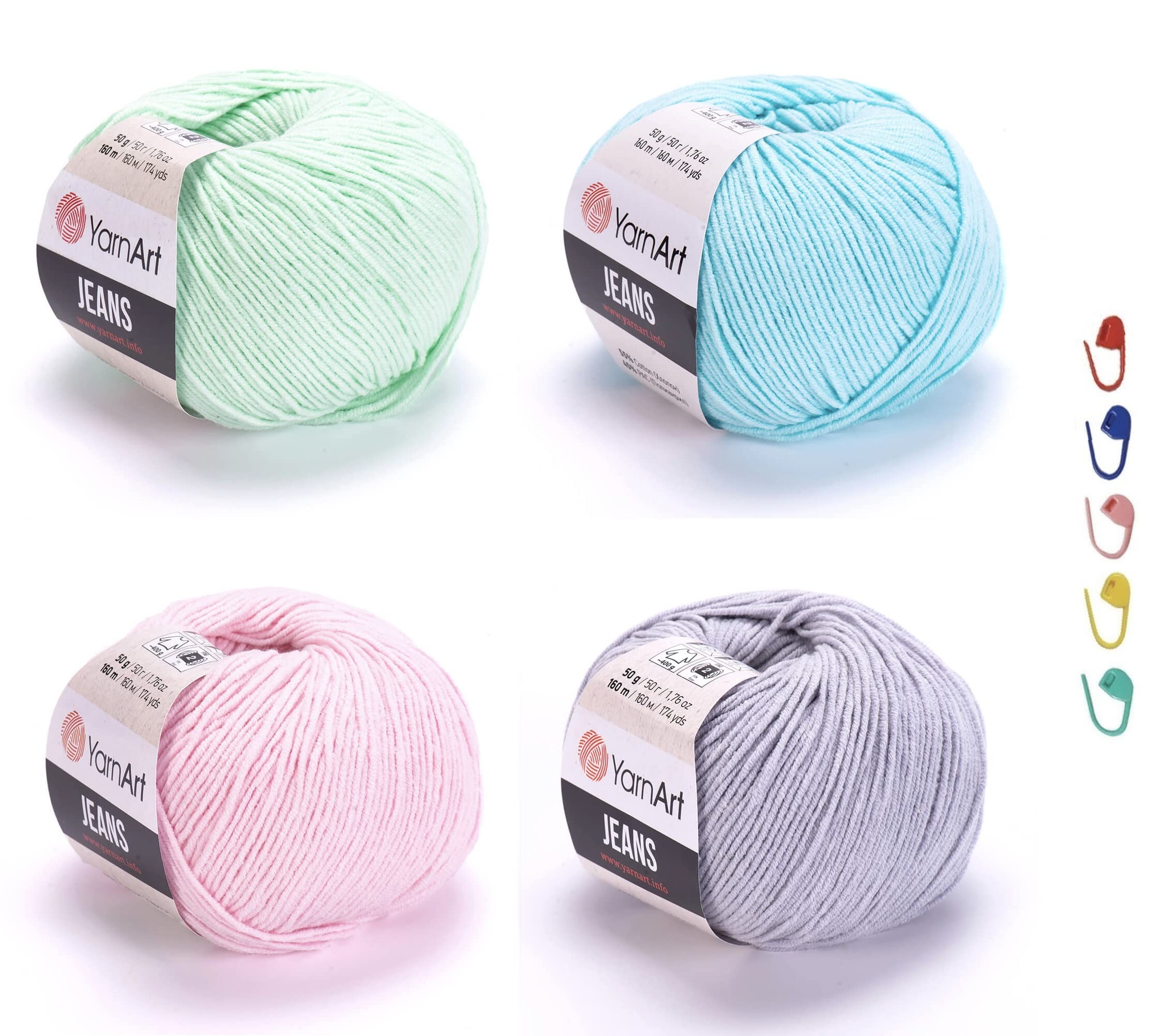 4 Skein YarnArt Jeans Yarn - Cotton Amigurumi Yarn Set for Knitting & Crochet | 2-Fine Multicolor Cotton Acrylic Thread | Soft Craft Yarn for DIY Projects, Baby Blankets & Scarves (Pastel-2)