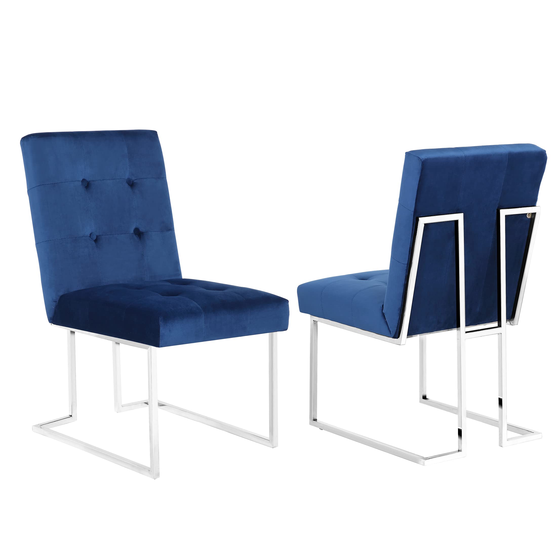 Tufted Velvet Upholstered Dining Chairs Set of 2 - Modern Velvet Armless Accent Chairs with Chrome Legs for Living Room, Kitchen, Dining Room - Blue Velvet Chairs for Home Decor & Entertaining (UC-16B)