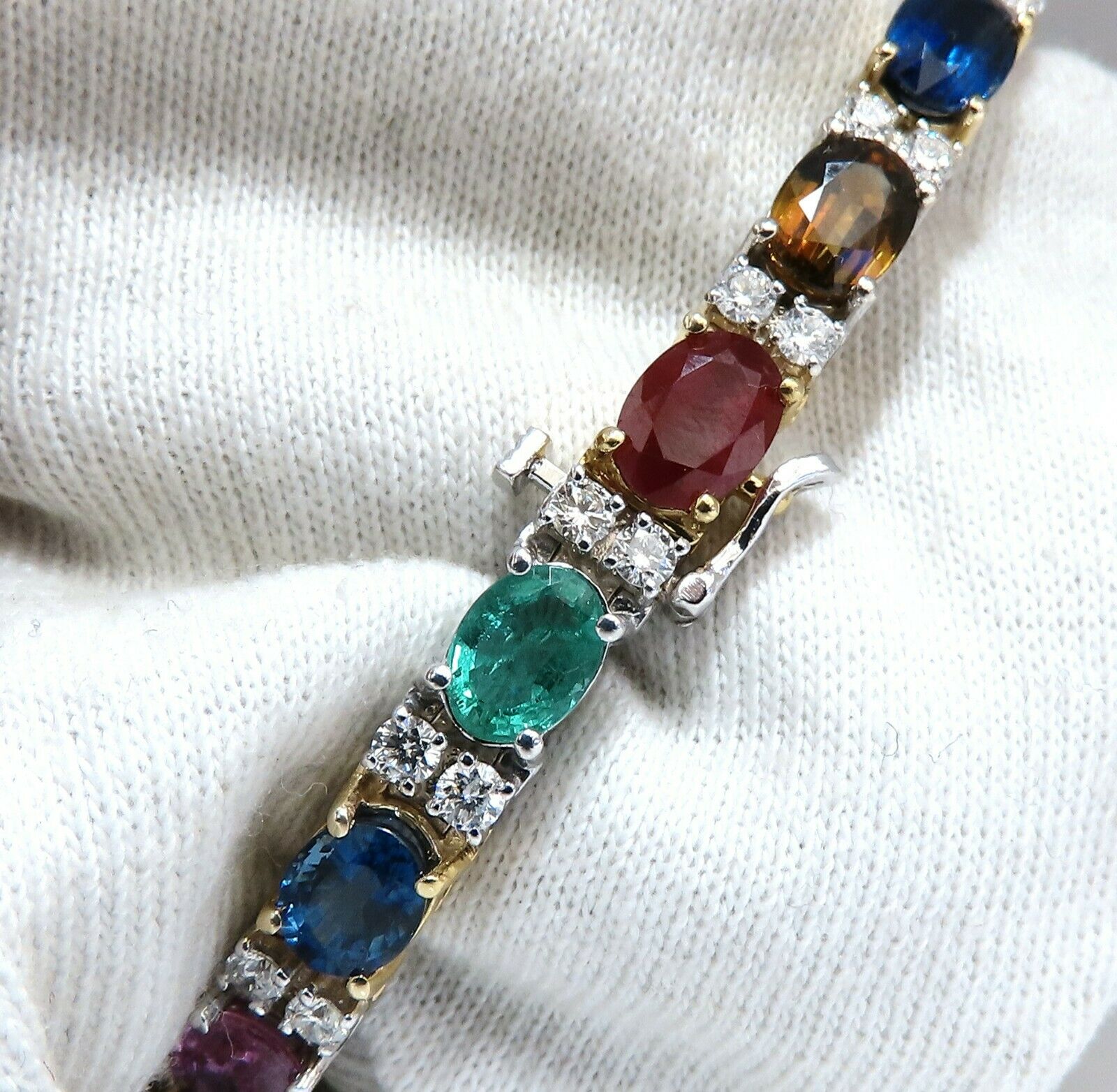 26.50ct Natural Emerald Aquamarine & Red Tourmaline Bracelet - 14K Gold Gemstone Jewelry for Women - Perfect for Weddings, Parties & Special Occasions
