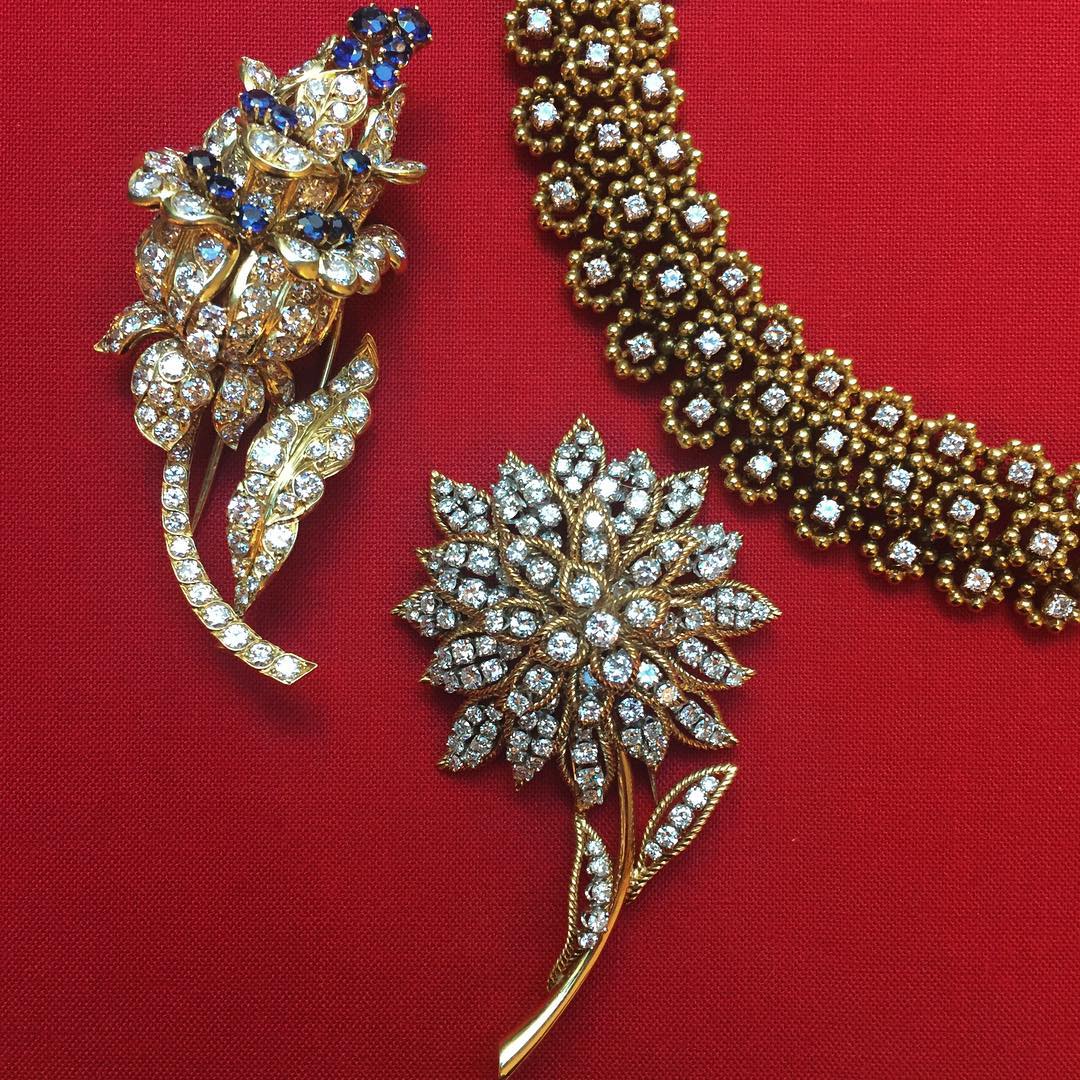 Lacloche Frères Vintage Diamond & Sapphire Floral Brooch Pin - Elegant Antique Jewelry for Weddings, Parties & Special Occasions