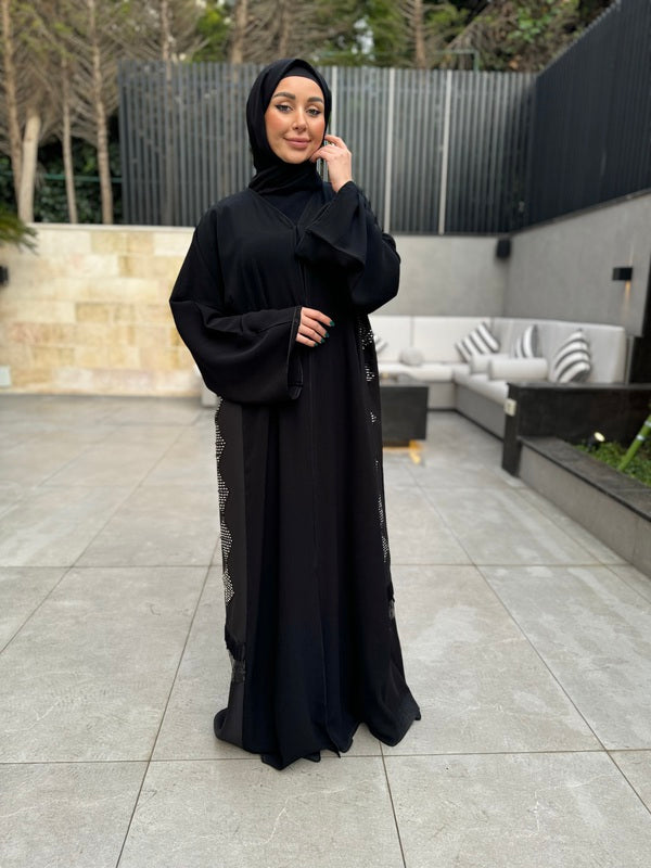 Elegant Black Abaya with Dual-Sided Embroidery - Islamic Prayer Dress for Women - Perfect for Mosque, Eid Celebrations & Special Occasions