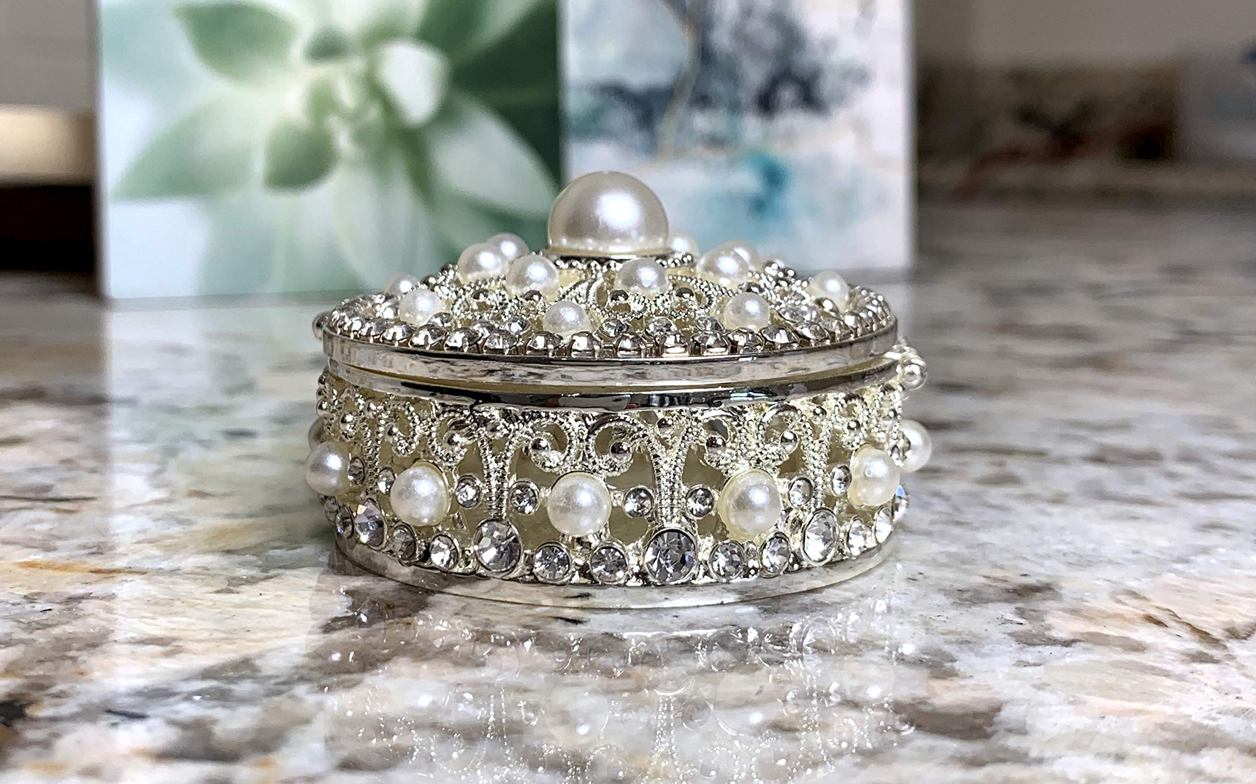 Elegant Silver Jewelry Box with Rhinestones & Pearls - Perfect for Organizing Rings, Necklaces & Earrings | Great Gift for Women