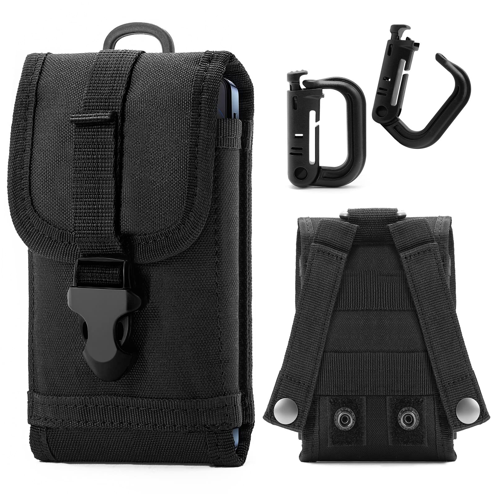 Tactical MOLLE Phone Pouch for iPhone 16 Pro Max/15/14/13 & Samsung Galaxy S25 Ultra/S24/S23 & Pixel 9 - Military Waist Holster with Belt Clip, D-Ring & Secure Buckle - Perfect for Outdoor Activities, Hiking, Camping and Tactical Gear