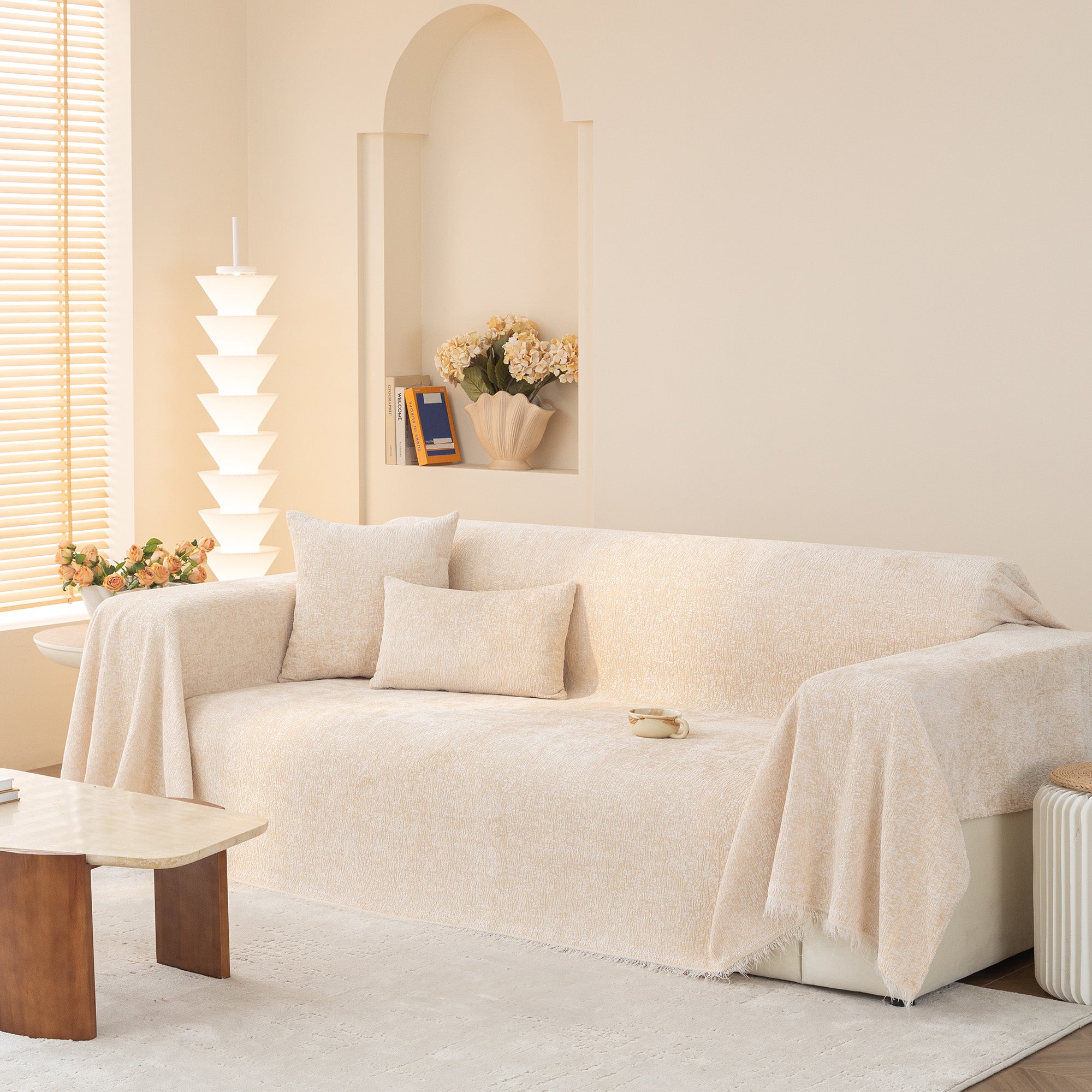 Coconut Dreams Sofa Cover - Soft Stretchable Couch Slipcover for Living Room, Washable Furniture Protector - Perfect for Home Decor, Pet Owners & Daily Use