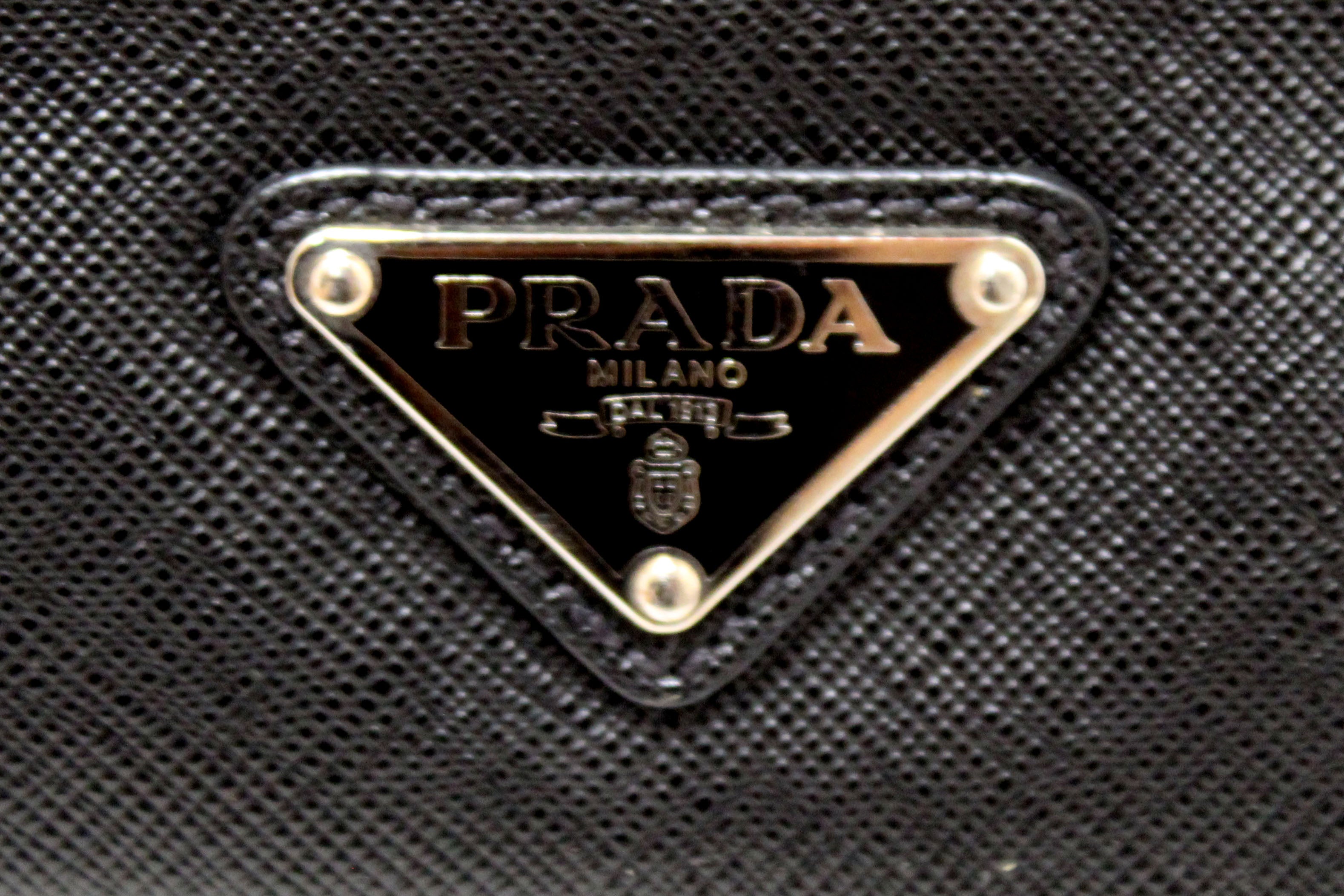 Authentic Prada Black Saffiano Leather Briefcase with Front Zip Pocket - Professional Work Bag for Business Meetings & Office Commute | Luxury Laptop Bag for Men & Women