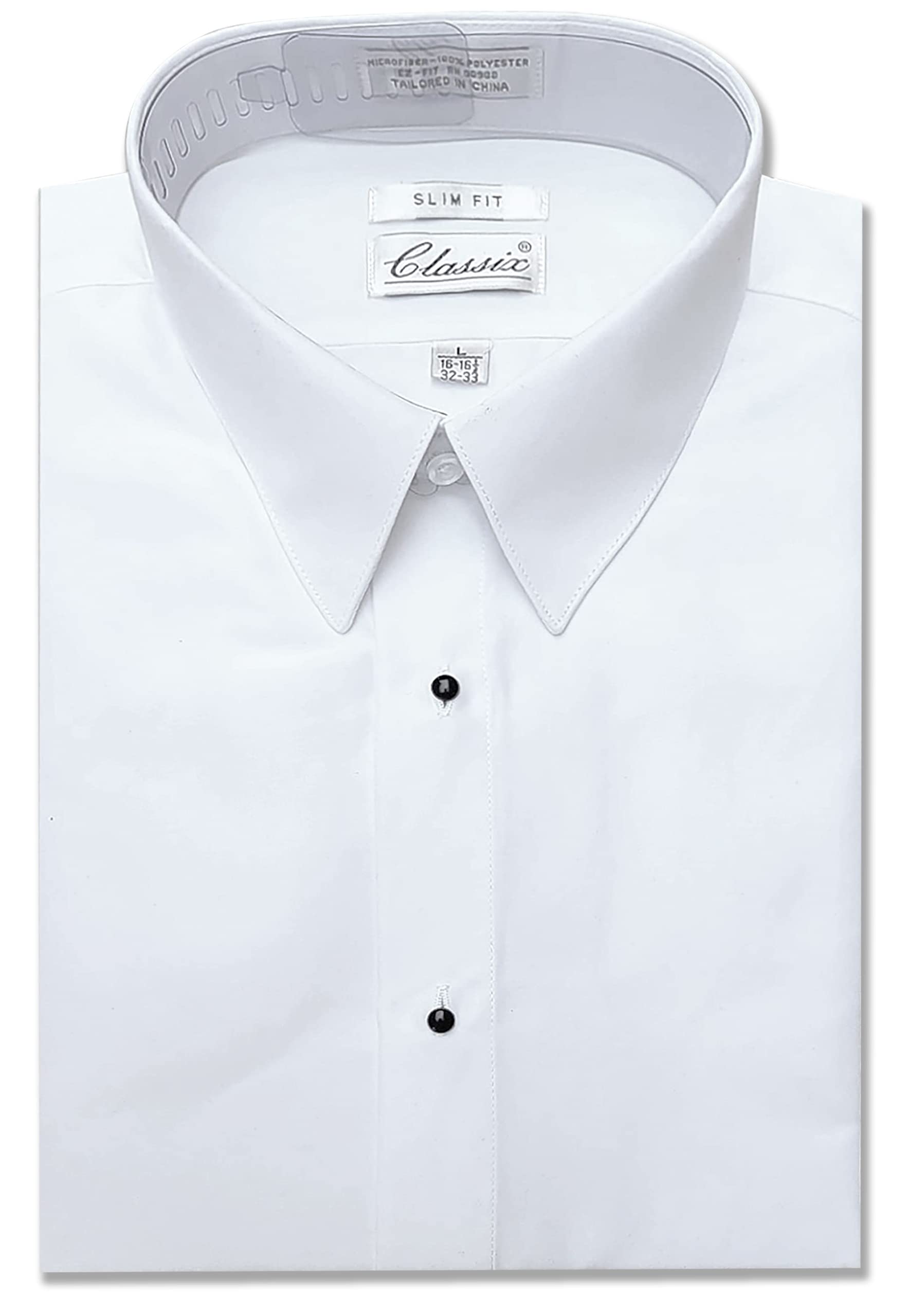 Slim Fit Men's Microfiber Tuxedo Dress Shirt with Laydown Collar - Non-Pleated Formal Shirt for Weddings, Business Meetings & Special Occasions