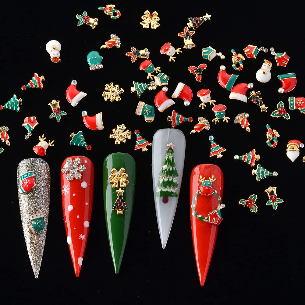 3D Christmas Nail Art Decorations - 100pcs Gold Metal Nail Charms with Snowflakes, Reindeer, Bells & Snowman for DIY Nail Art | Perfect for Holiday Parties, Gift Wrapping & Festive Nail Designs