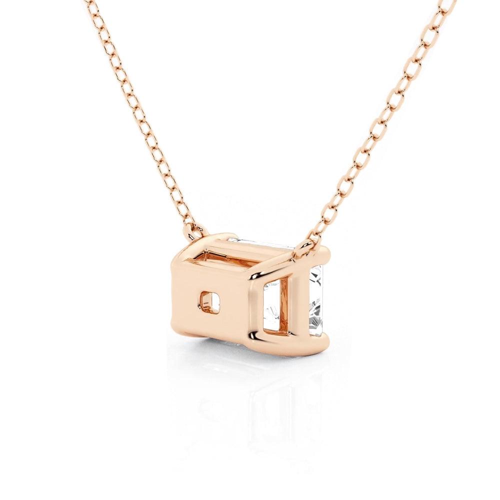 East West Emerald Cut Moissanite Solitaire Necklace | Dainty Gold Pendant for Women | Perfect for Weddings, Anniversaries & Everyday Elegance