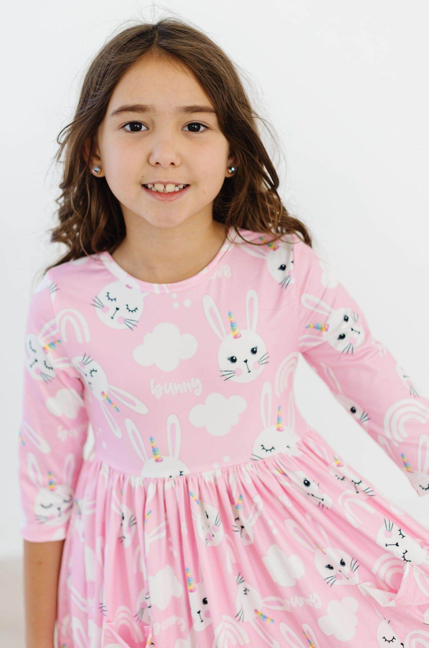 Bunny Love Women's 3/4 Sleeve Floral Pocket Twirl Dress - Perfect for Spring Outfits, Garden Parties & Casual Wear