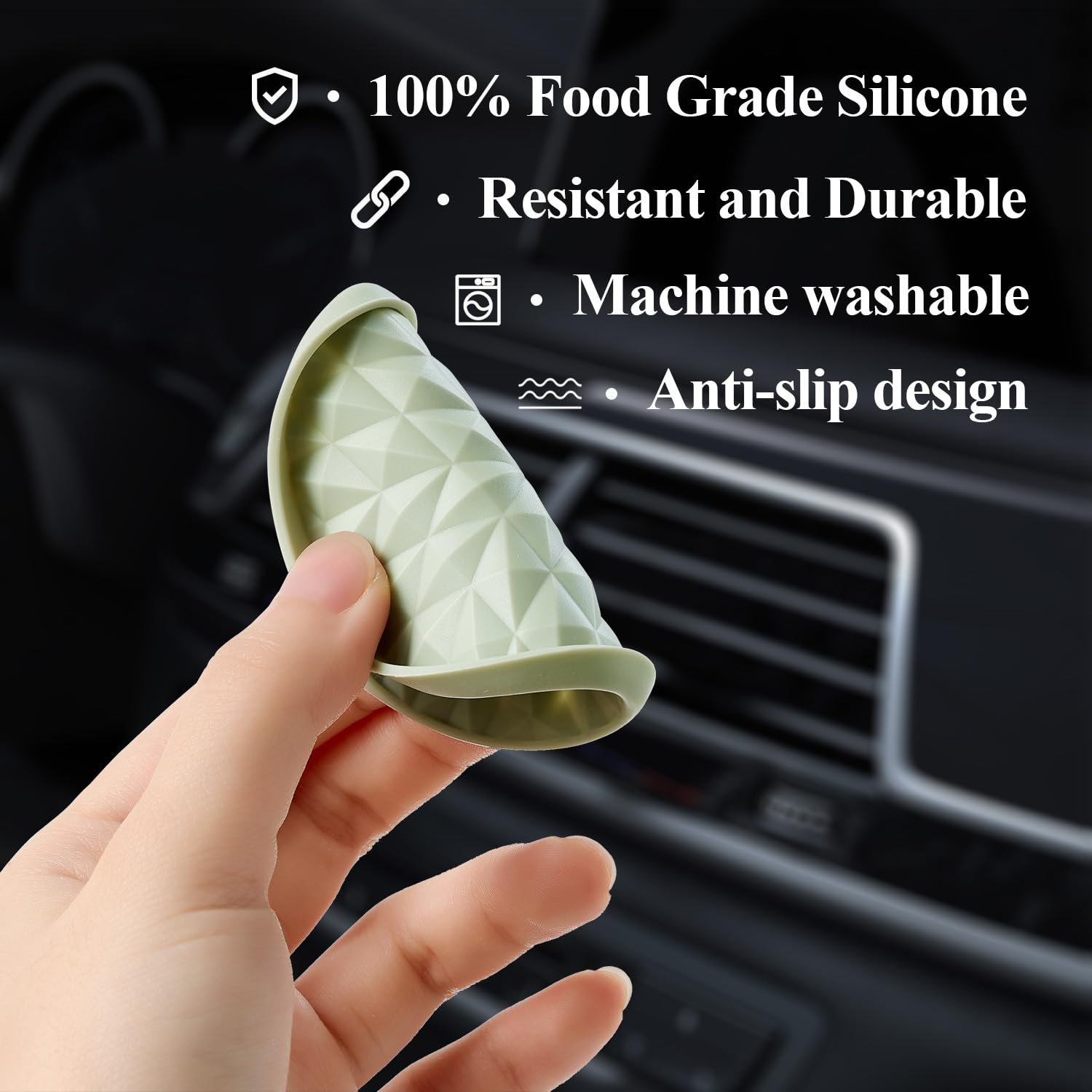 Non-Slip Silicone Car Coasters 4 Pack (2.75 Inch) - Universal Cup Holder Mats for Cars, Waterproof & Durable Interior Accessories - Perfect for Coffee, Drinks & Spill Protection - Sage Green