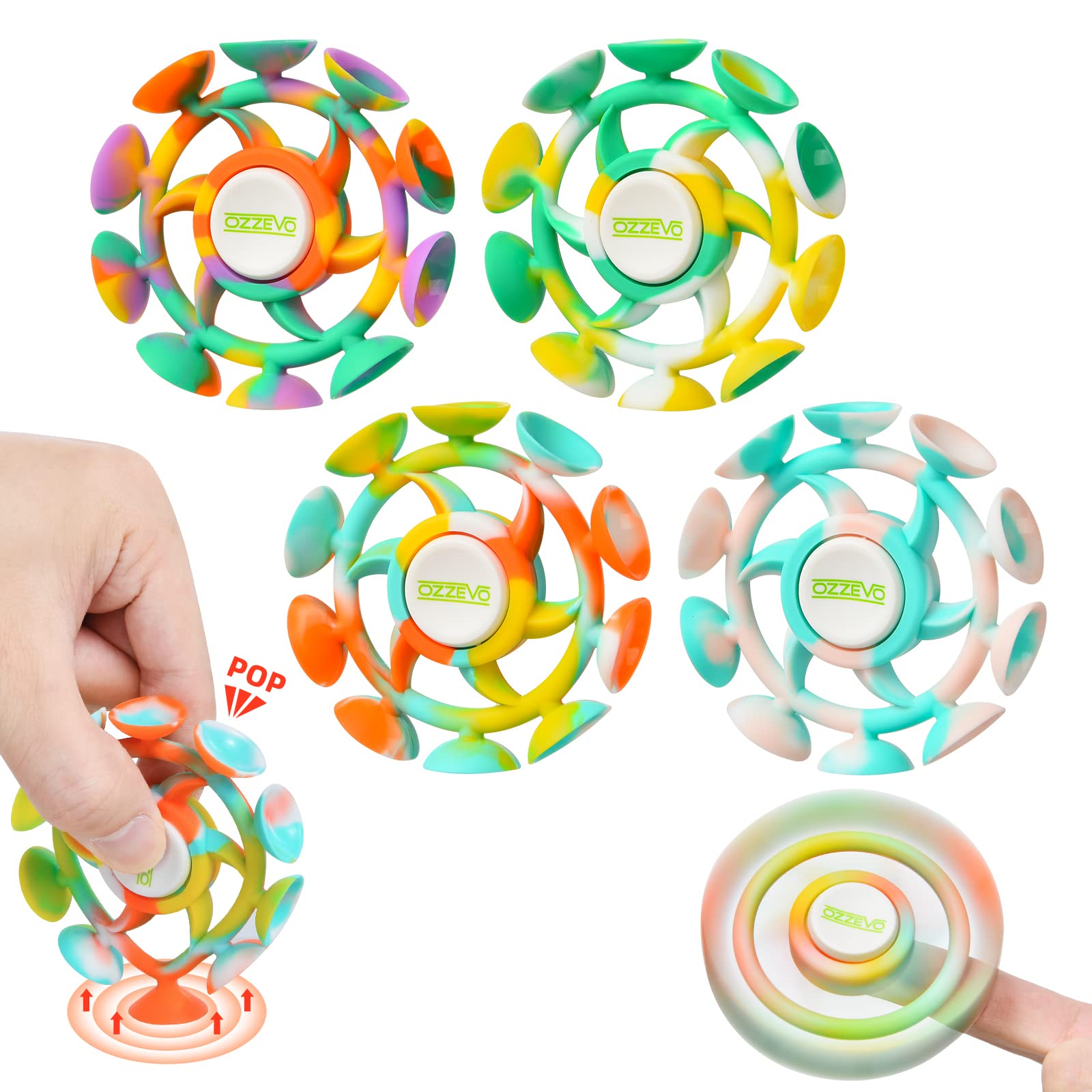 Ozzevo 4-Piece Fidget Spinner Pop Dart Suction Toy Set - Stress Relief Sensory Toys for Kids & Adults - Fun Party Favors, Birthday Gifts, Office & Classroom Fidget Toys